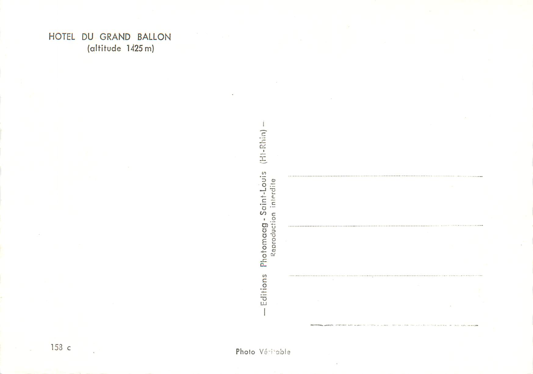 CPM Hotel du Grand Ballon (Altitude 1425 m) — Rückseite