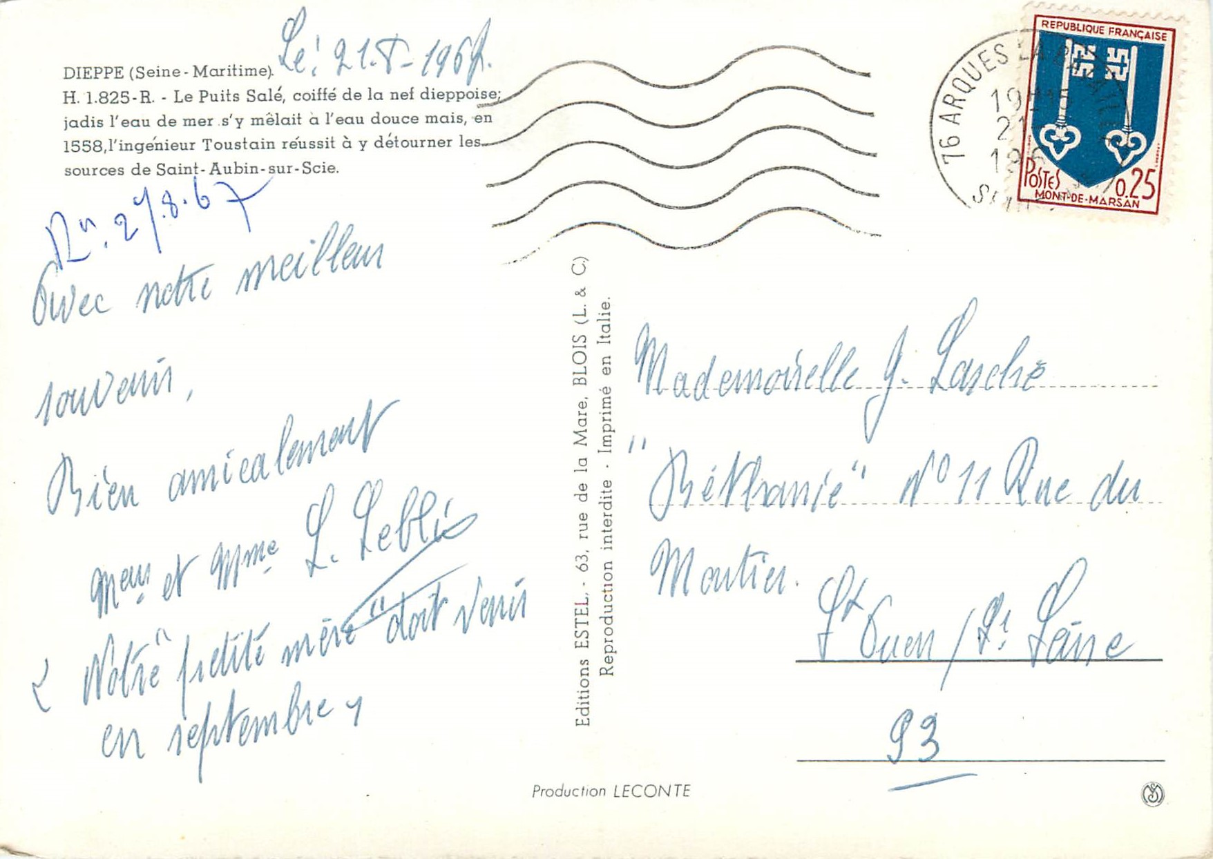 CPM Dieppe (Seine Maritime) Le Puits Sale Coiffe de la Nef Dieppoise — Rückseite