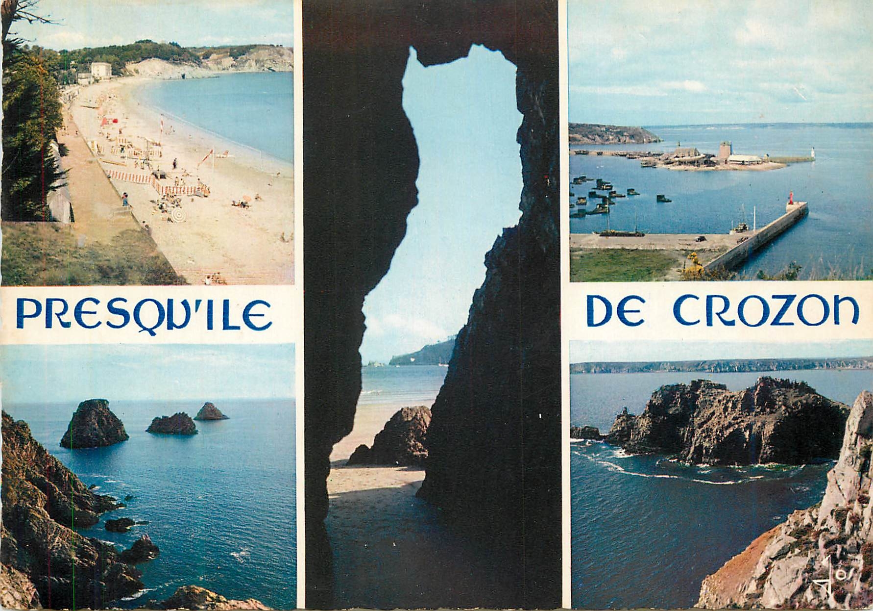 CPM Presqu'Ile de Crozon Grotte de la Presqu'Ile Plage de Morgat port de Cameret Tas de Pois Chateau de Dinan