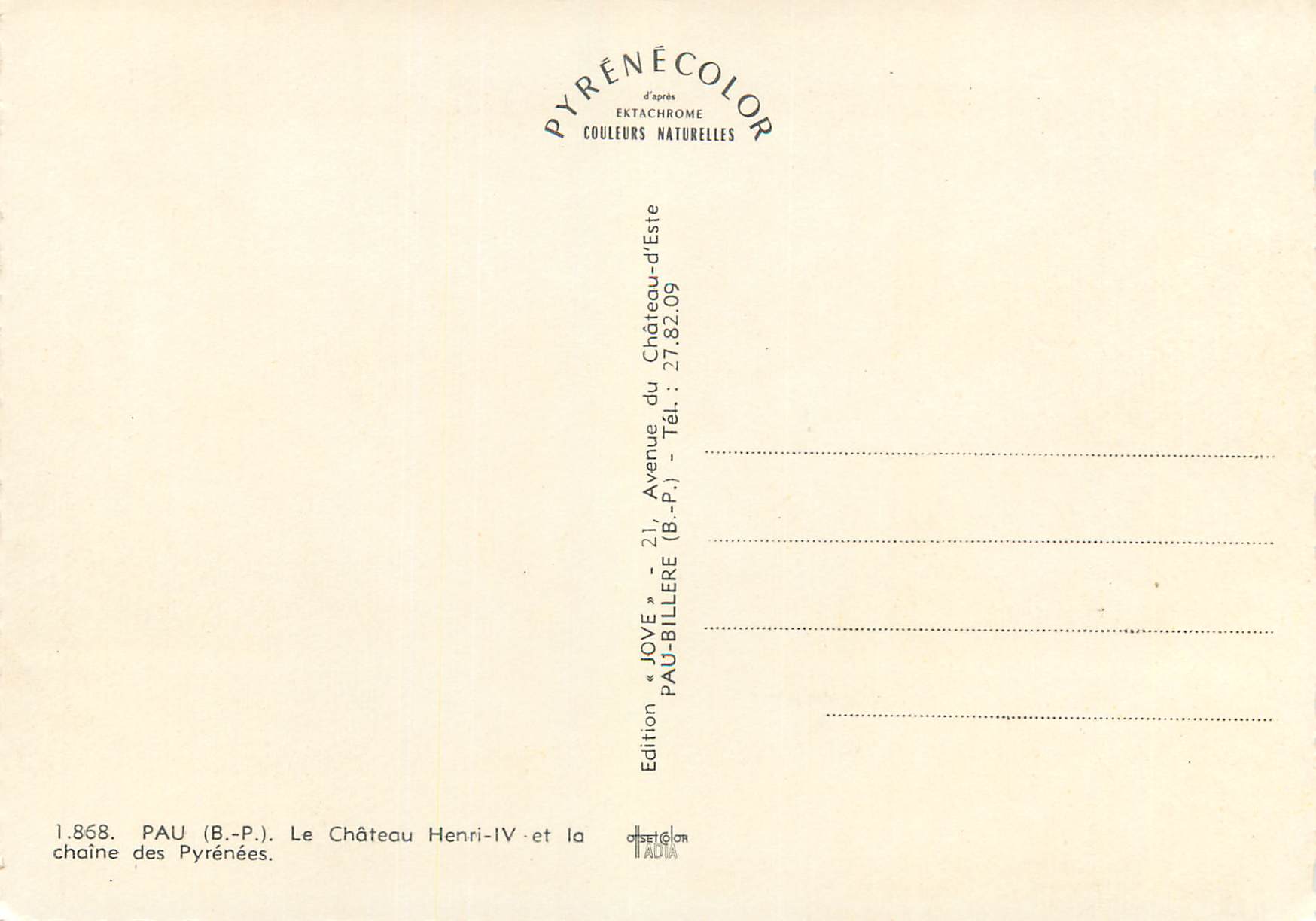CPM Pau (B P) Le Chateau Henri IV et la Chaine des Pyrenees — Back