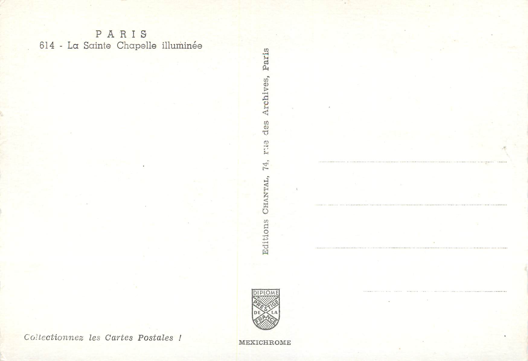 CPM Paris La Sainte Chapelle Illuminee — Verso