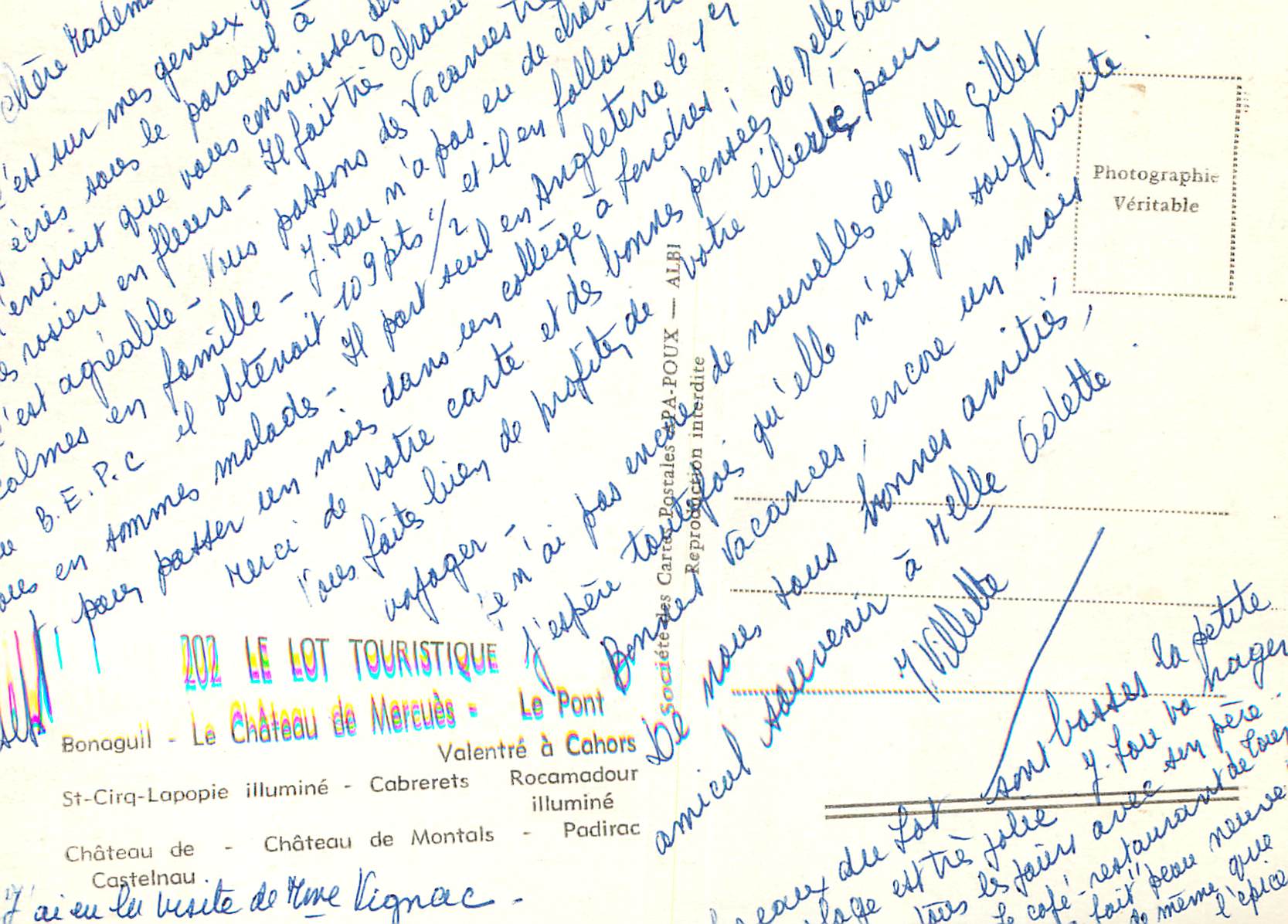 Le Lot Touristique — 202 — Société des Cartes Postales A. FOUX — Verso