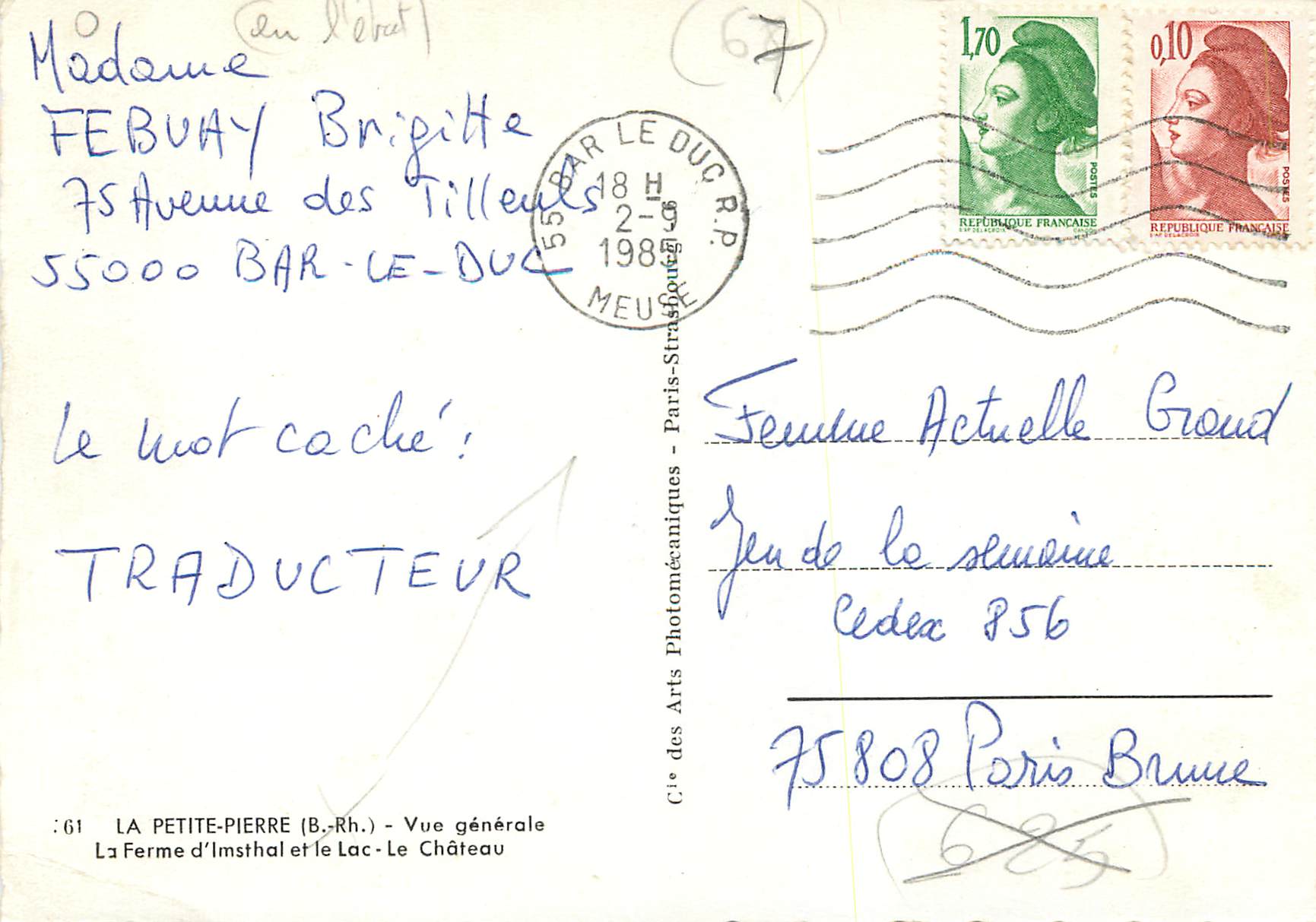La Petite-Pierre — vue générale, ferme d'Imsthal et château — éditeur Cie des Arts Photomécaniques — Rückseite