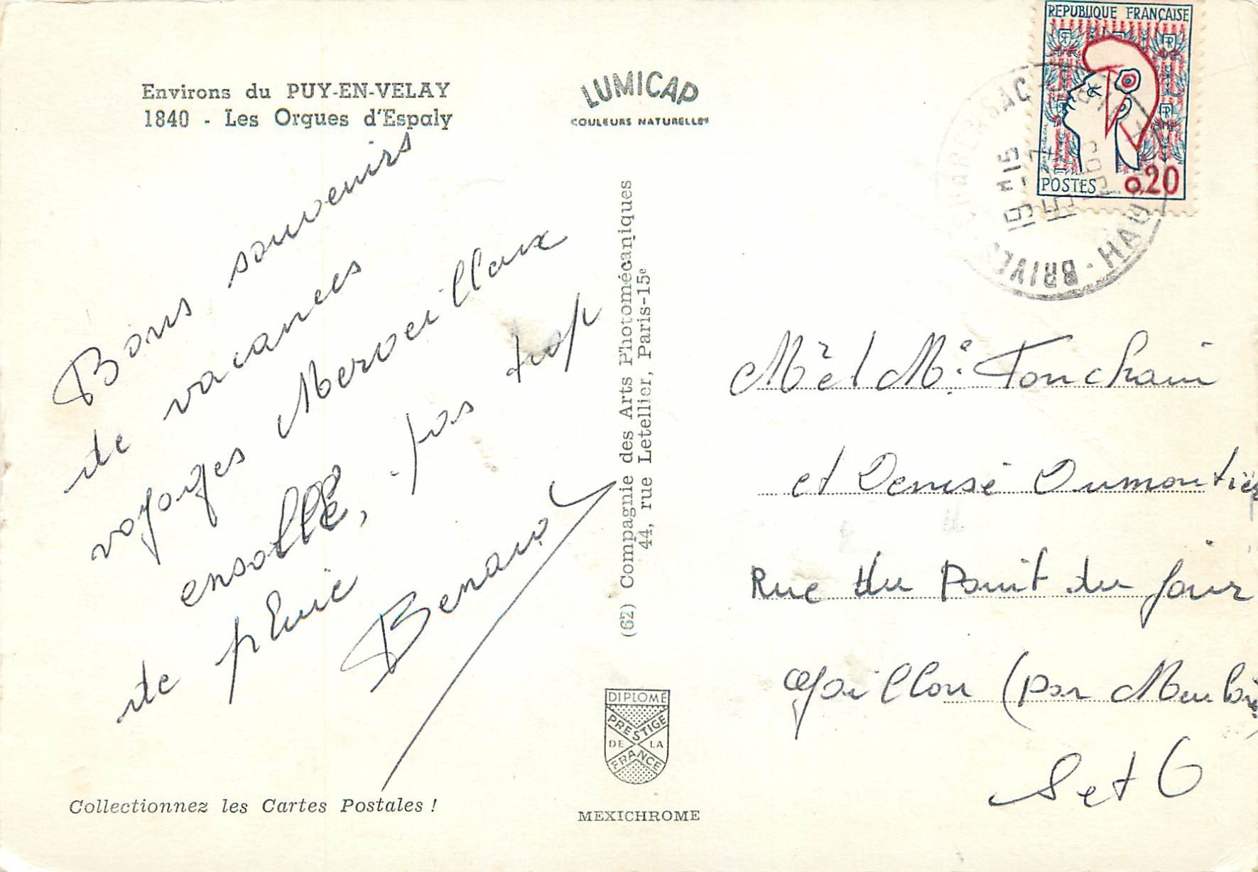 Les Orgues d'Espaly — Environ du Puy-en-Velay — Éditeur LUMICAP — Verso