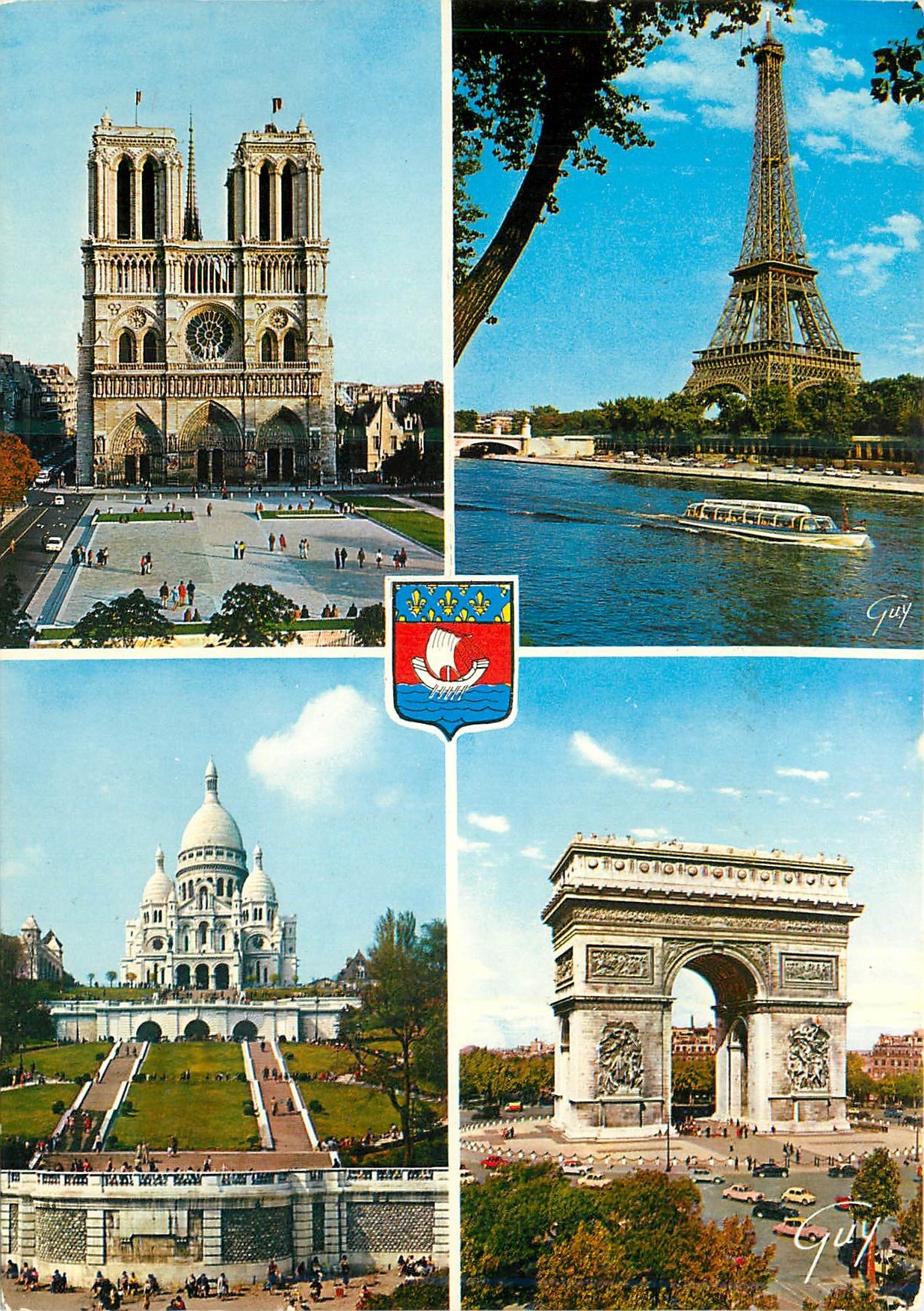 CPM Les Merveilles de Paris La Cathedrale Notre Dame La Tour Eiffel La Basilique du Sacre Coeur L'Arc de Triomphe