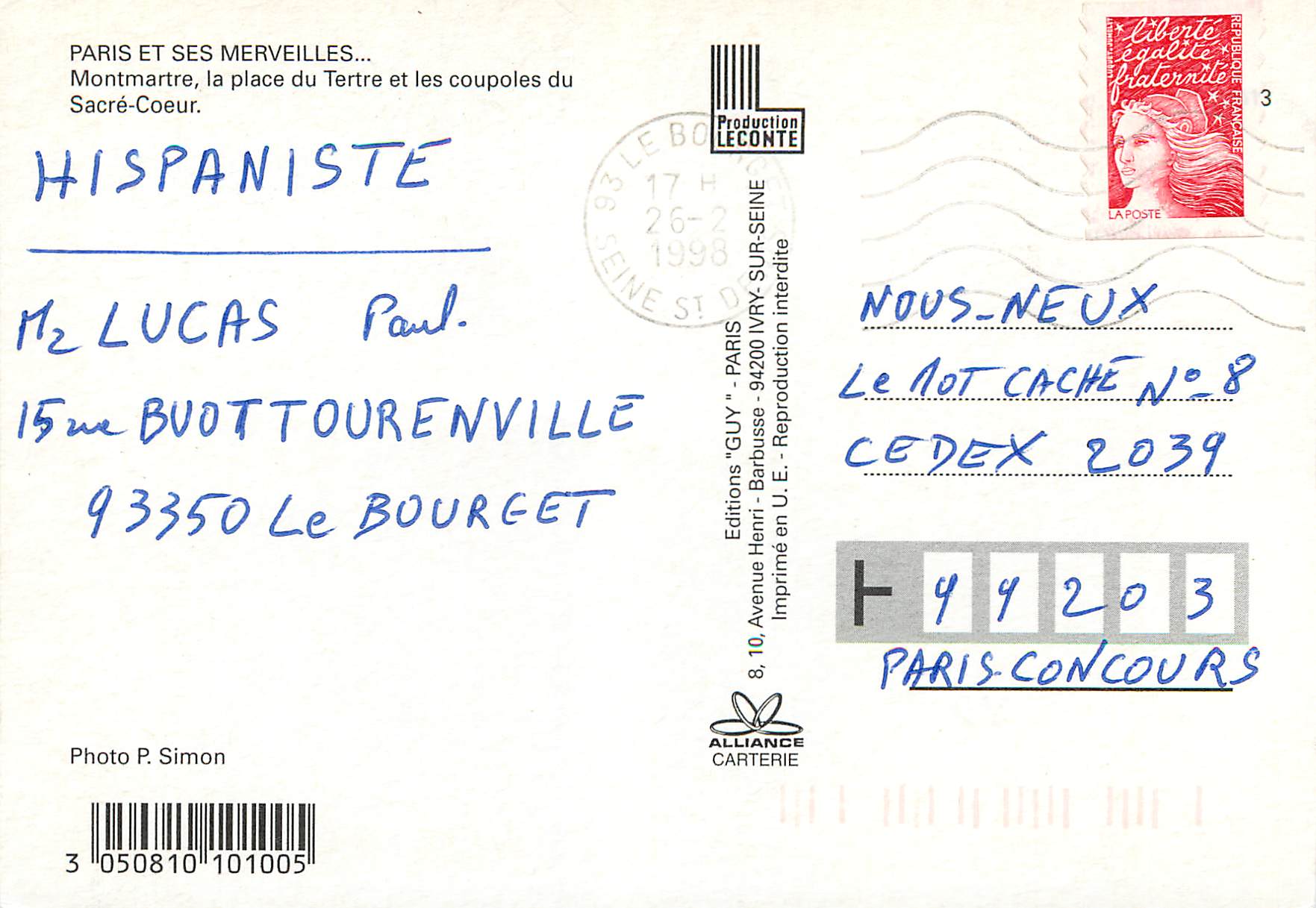 CPM Paris et ses Merveilles Montmartre La Place du Tertre et Les Coupoles du Sacre Coeur — Rückseite