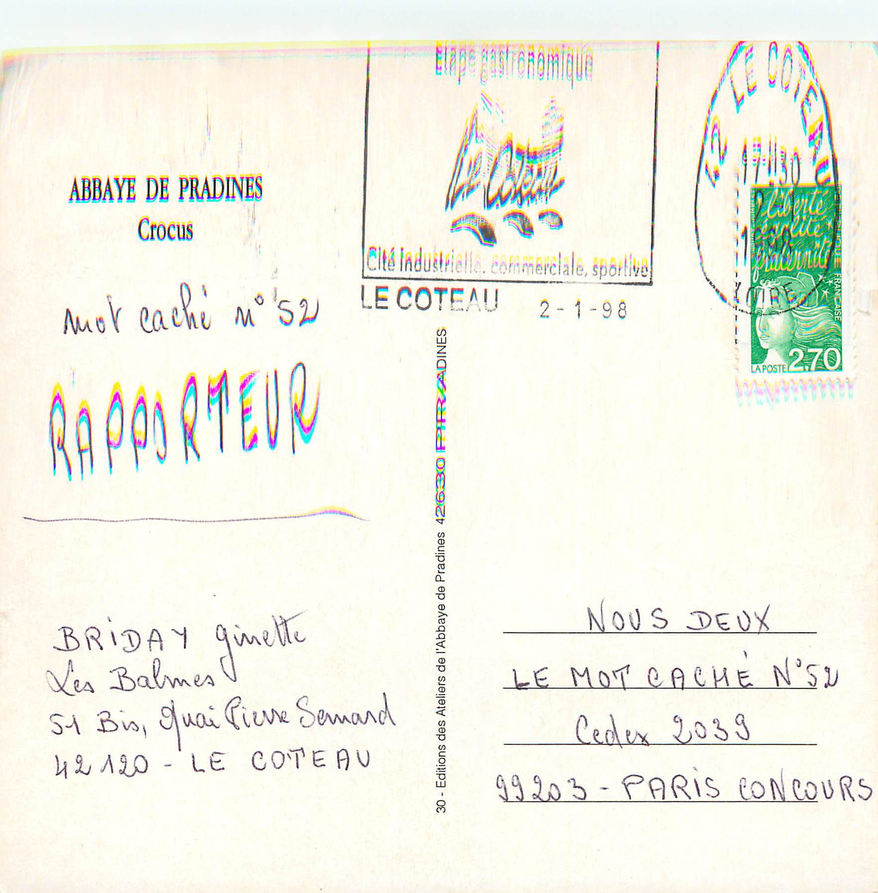 CPM Abbaye de Pradines Crous — Verso