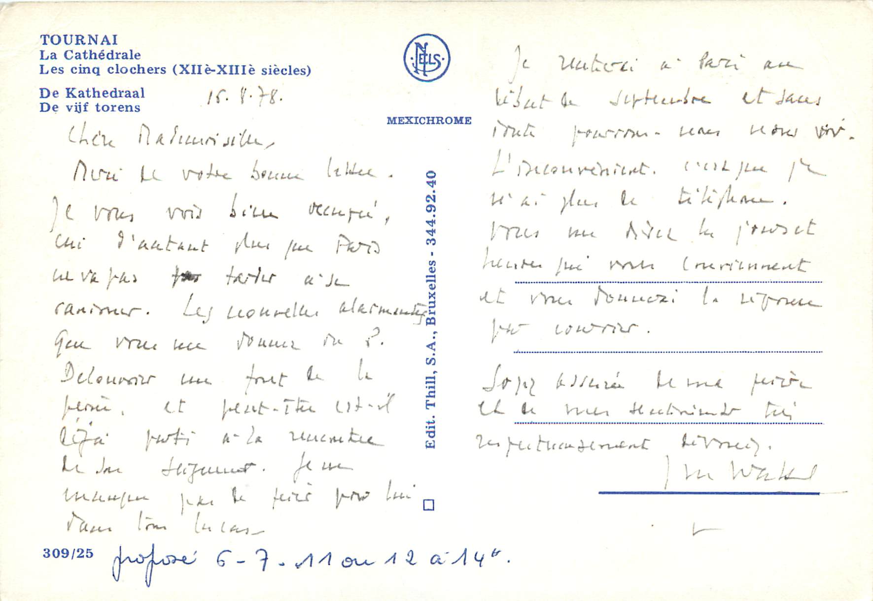 CPM Tournai La Cathedrale Les Cinq CLochers (XIIe XIIIe Siecle — Back