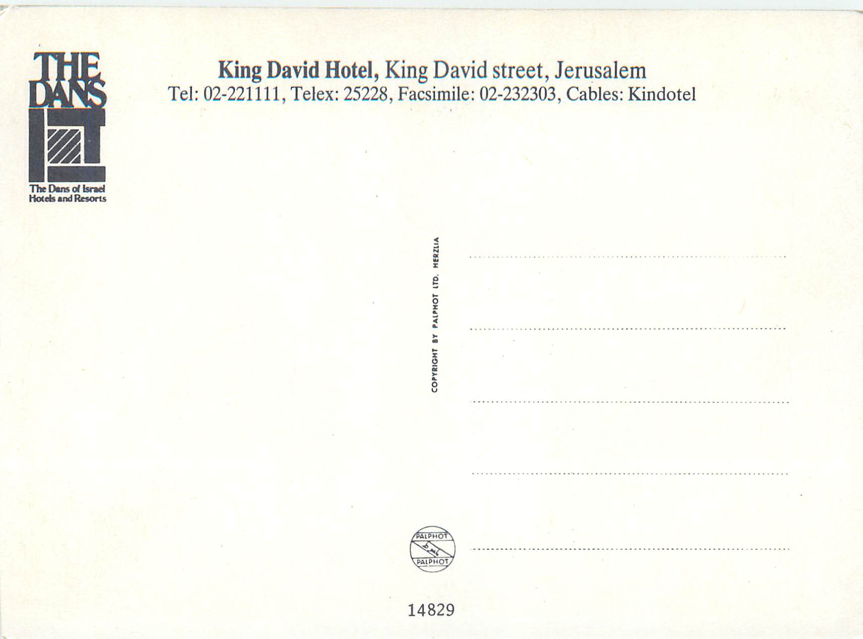 CPM King David Hotel King David Street Jerusalem — Verso