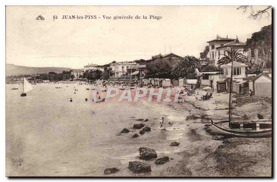 Juan les Pins - Vue Generale de la Plage - bateau - CPA 