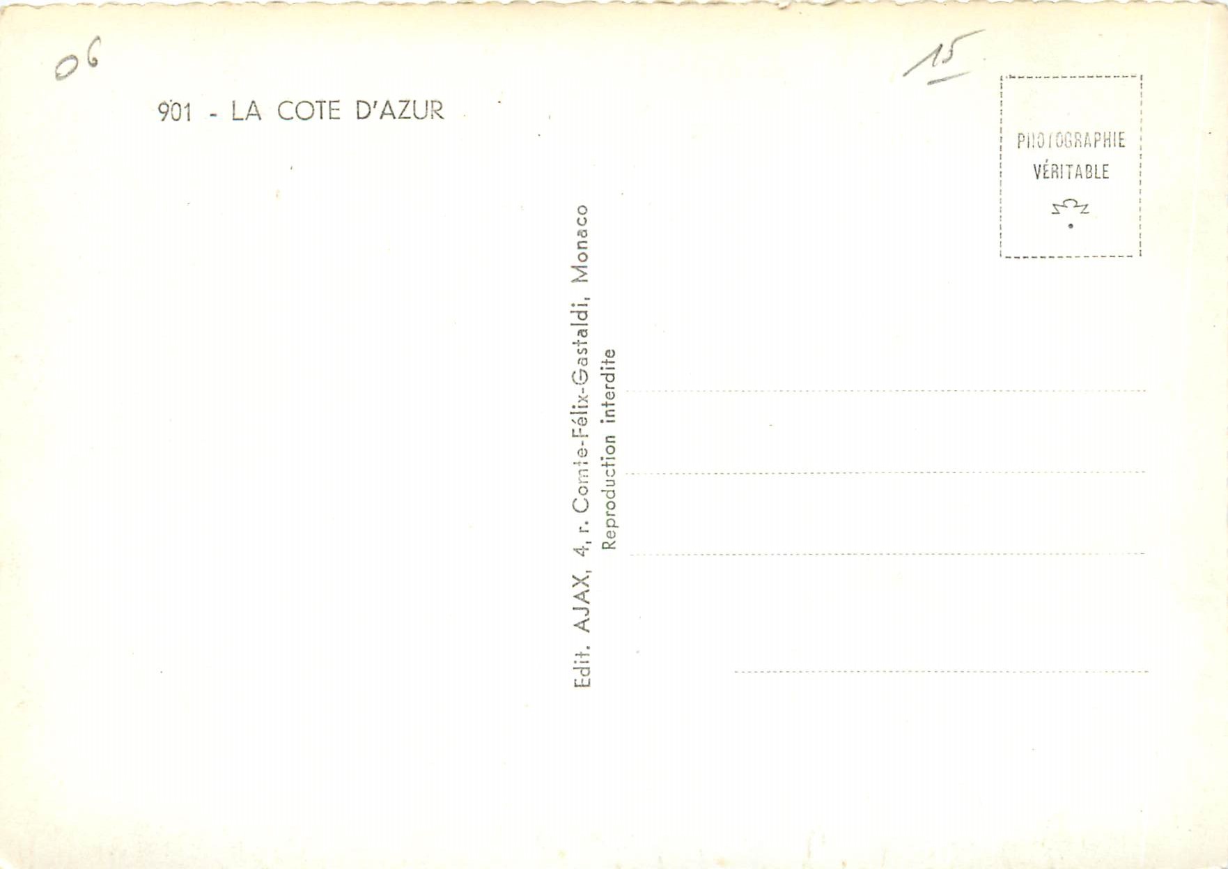 CPA Le cote d azur 901 Golfe Juan Corniche d'Or Cannes Nice Menton Monaco Cap Ferrat — Verso
