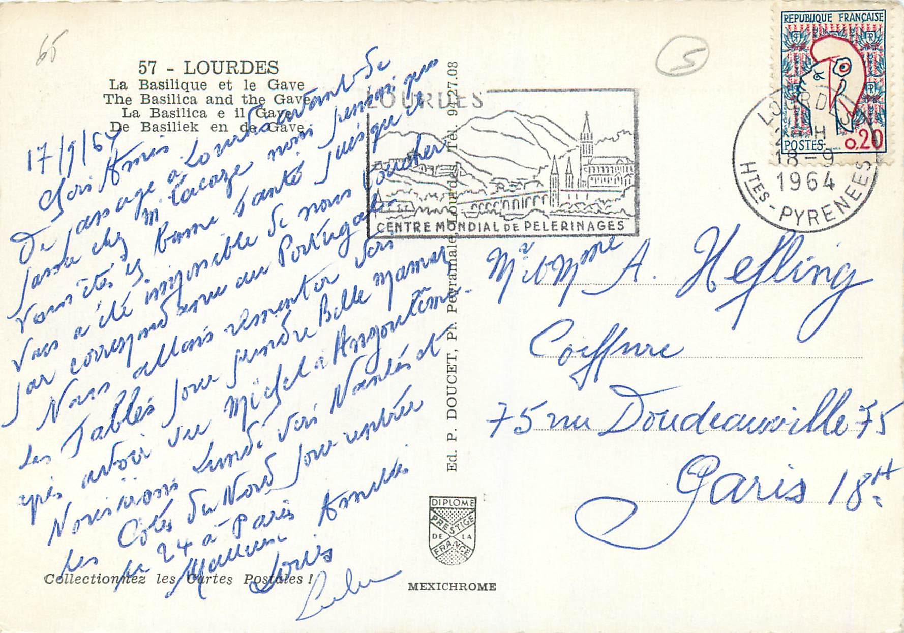 CPA Lourdes 57 la basilique et le gave — Verso