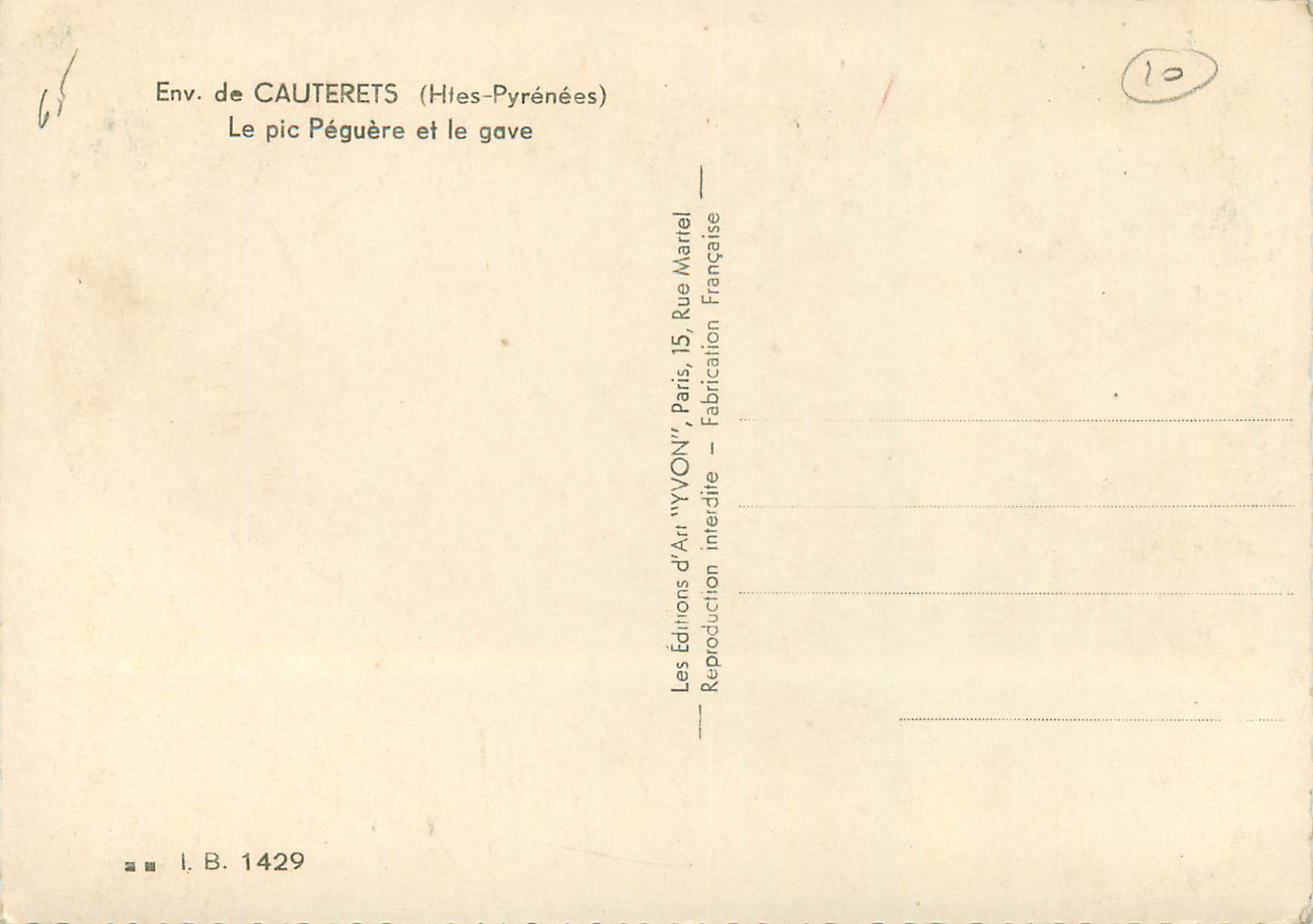 CPA Env de cauterets(htes pyrenees) le pic peguere et le gave — Rückseite