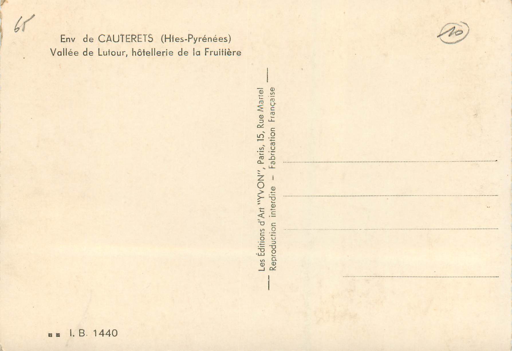 Vallée de Lutour — hôtellerie de la Fruitière — Éditions d'Art 'YVON' — Reverso