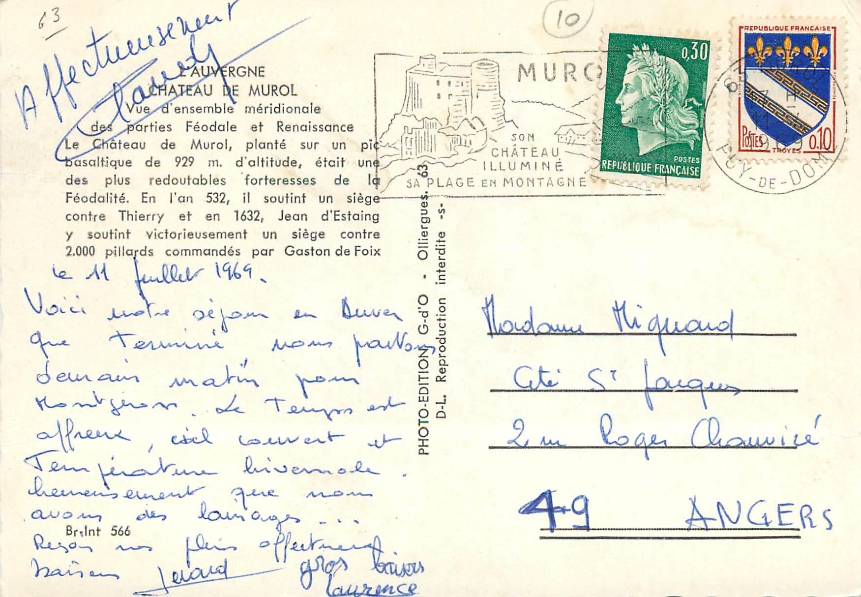 CPA Auvergne chateau de murol vue d ensemble meridionale — Verso