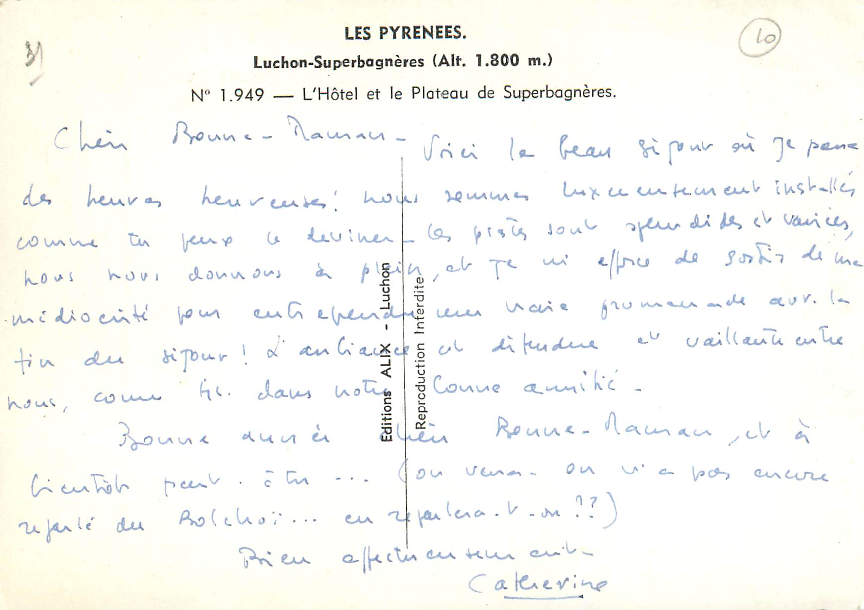 Luchon-Superbagnères — L'Hôtel et le Plateau de Superbagnères — Éditions ALIX, n° 1.949 — Reverso