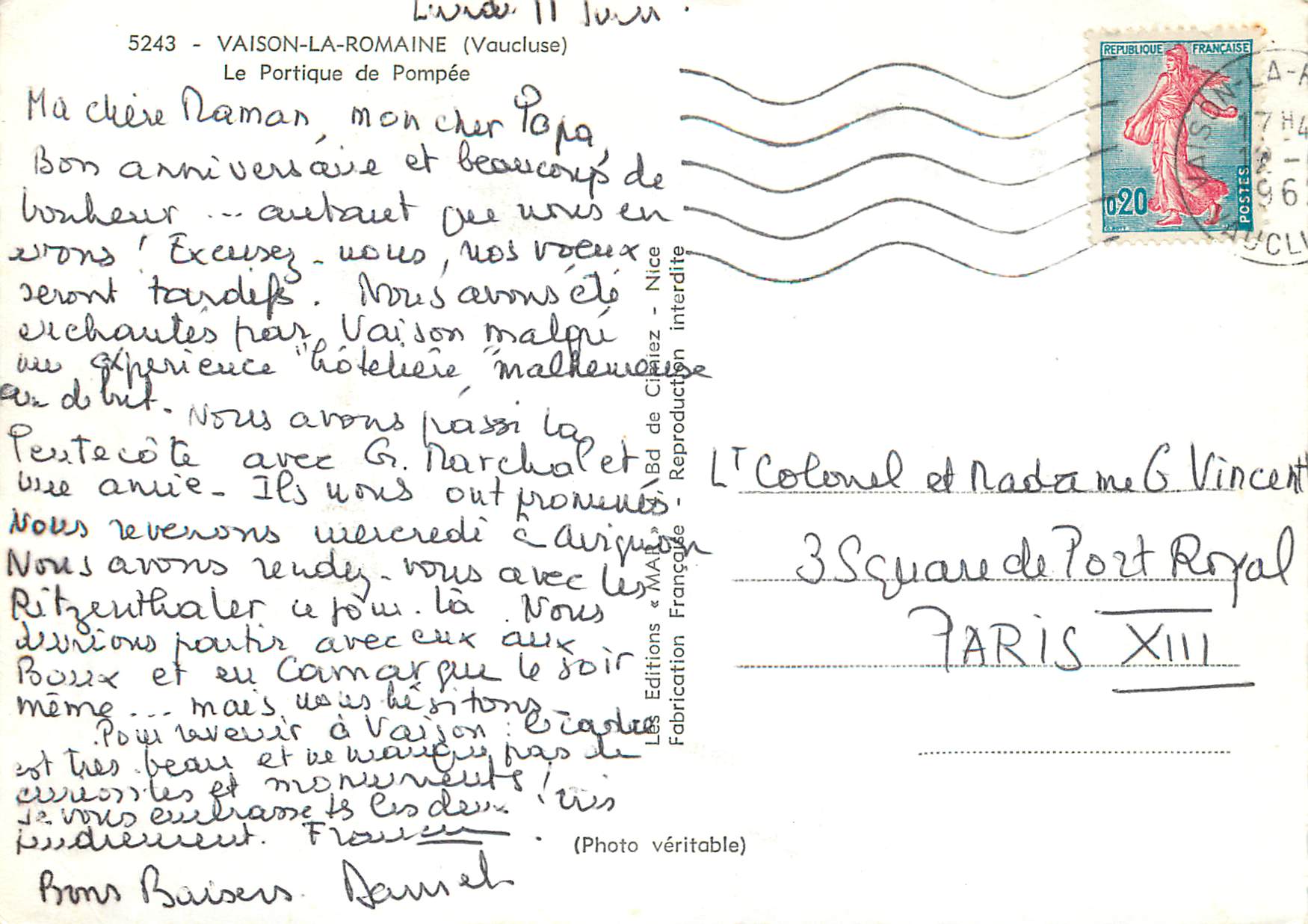 Le Portique de Pompée — Vaison-la-Romaine (Vaucluse) — Éditions « MA » — n° 5243 — Reverso