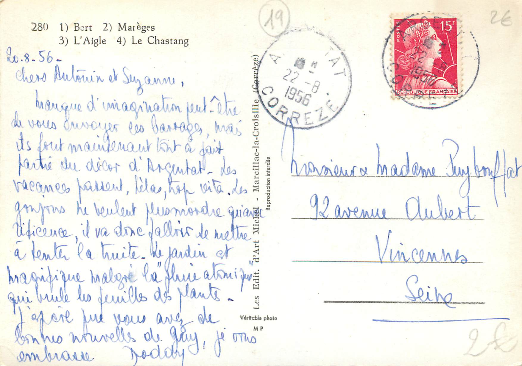 Gorges de la Dordogne — Les Grands Barrages — Éditeur Michel, n° 280 — Reverso