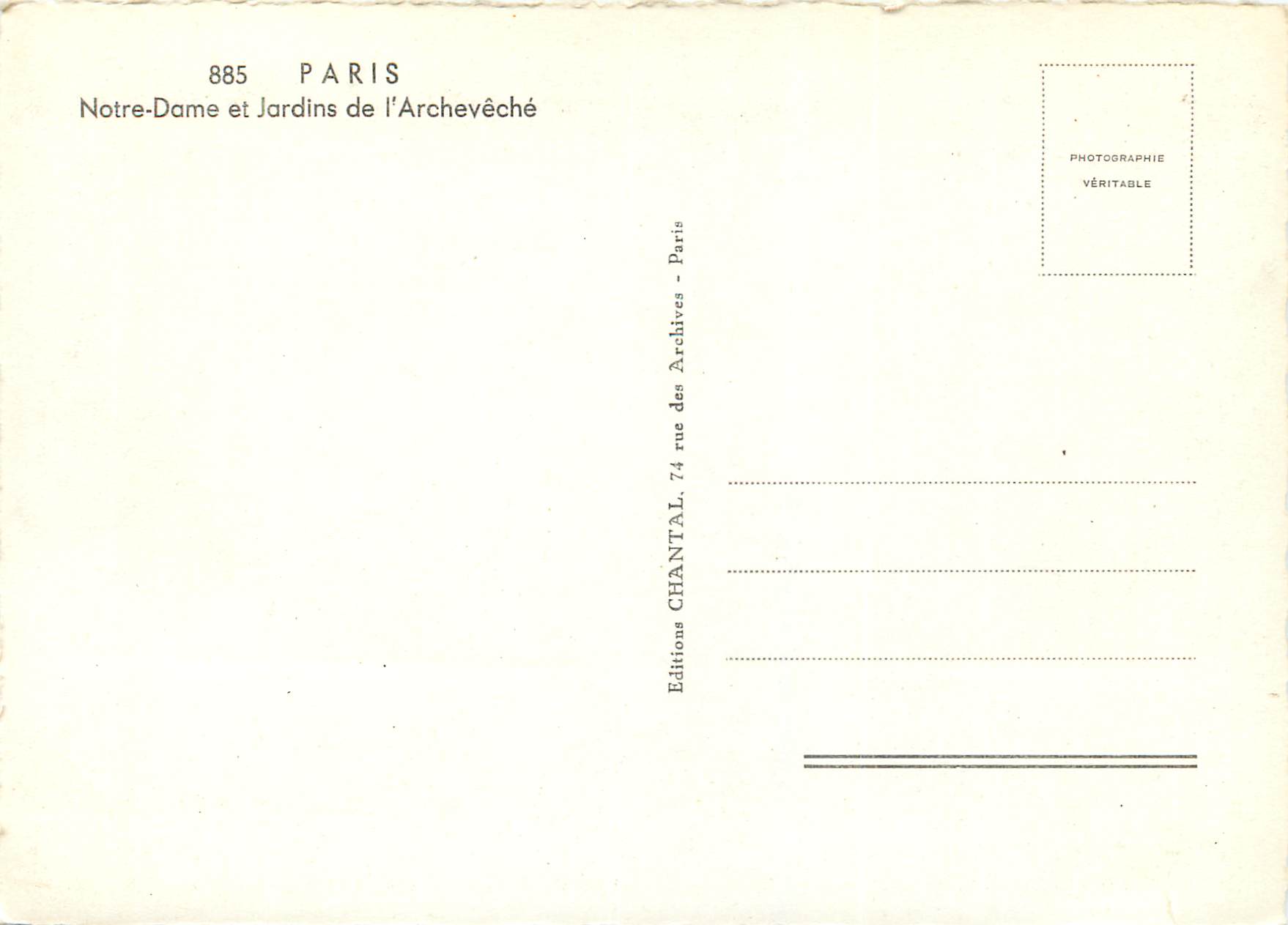 CPM Paris 885 notre dame et jardins de l archeveche — Rückseite