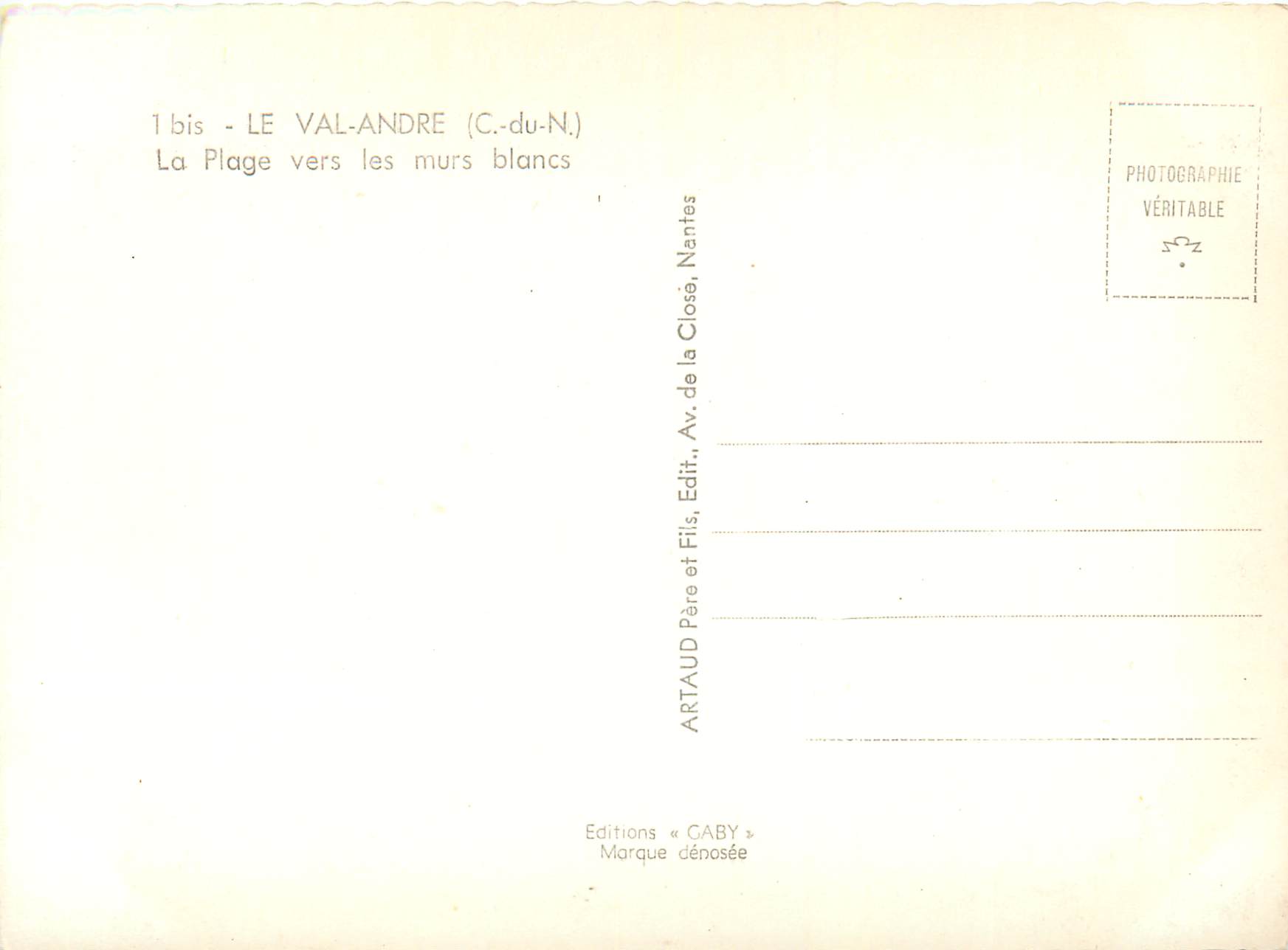 La Plage vers les murs blancs — LE VAL-ANDRE (C.-du-N.) — Éditions Gaby — Rückseite