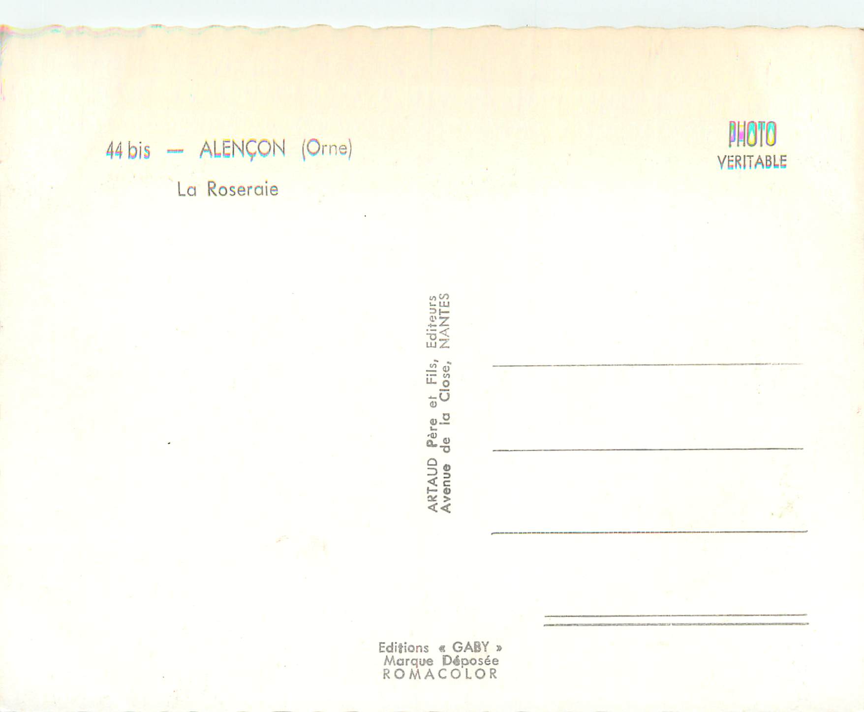 CPM Alencon 44 bis (orne) la roseraie — Rückseite