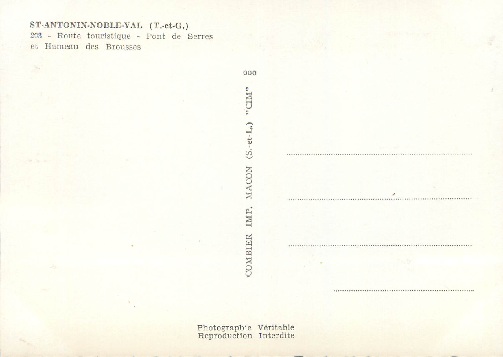 CPM St antonin noble val (t et g) 208 route touristique pont de serres et hameau des brousses — Rückseite