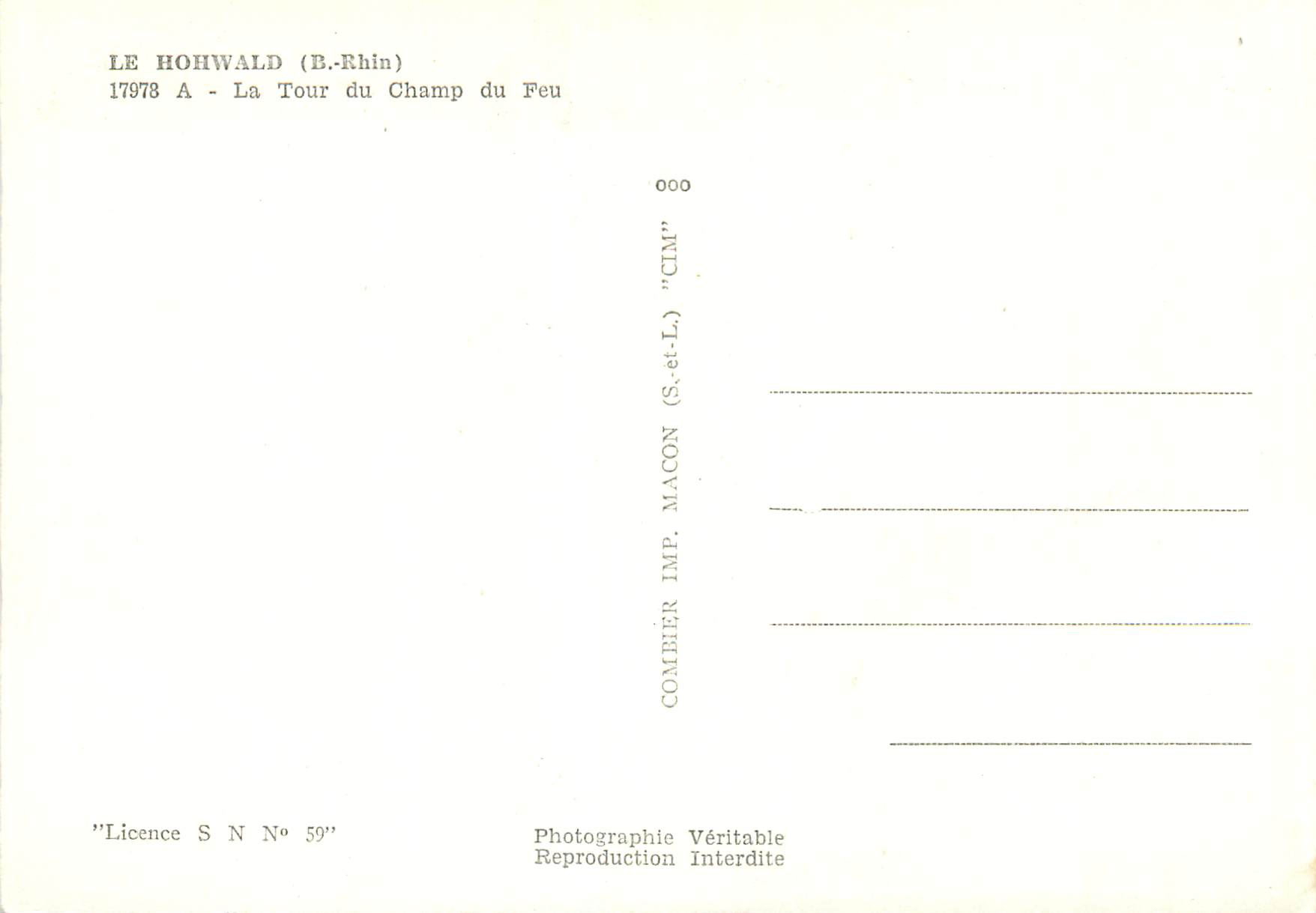Le Hohwald (B.-Rhin) — La Tour du Champ du Feu — Combiér (S.-et-L.) — Reverso