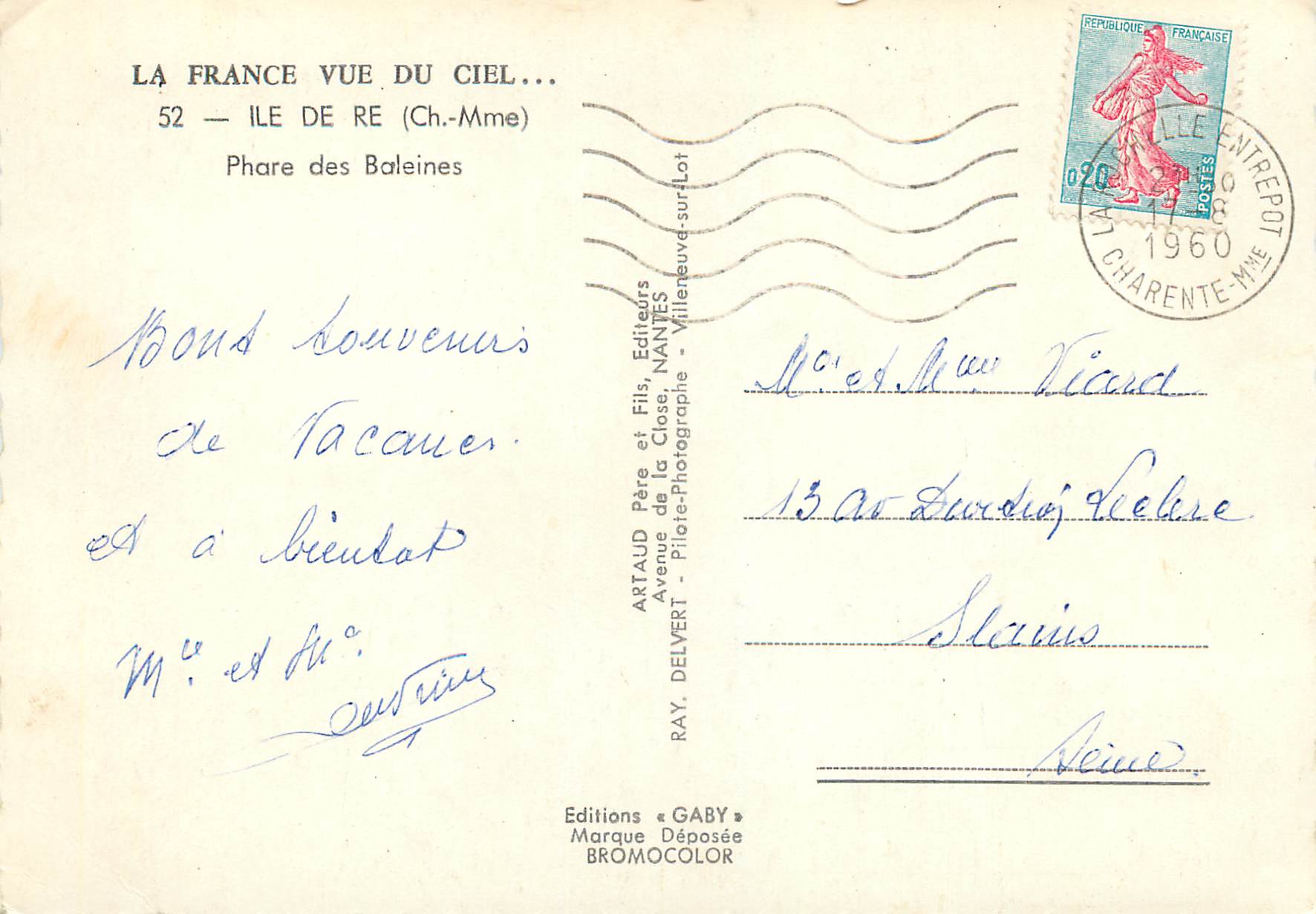 CPM La france vue du ciel 52 ile de re (ch mme) phare des baleines — Rückseite