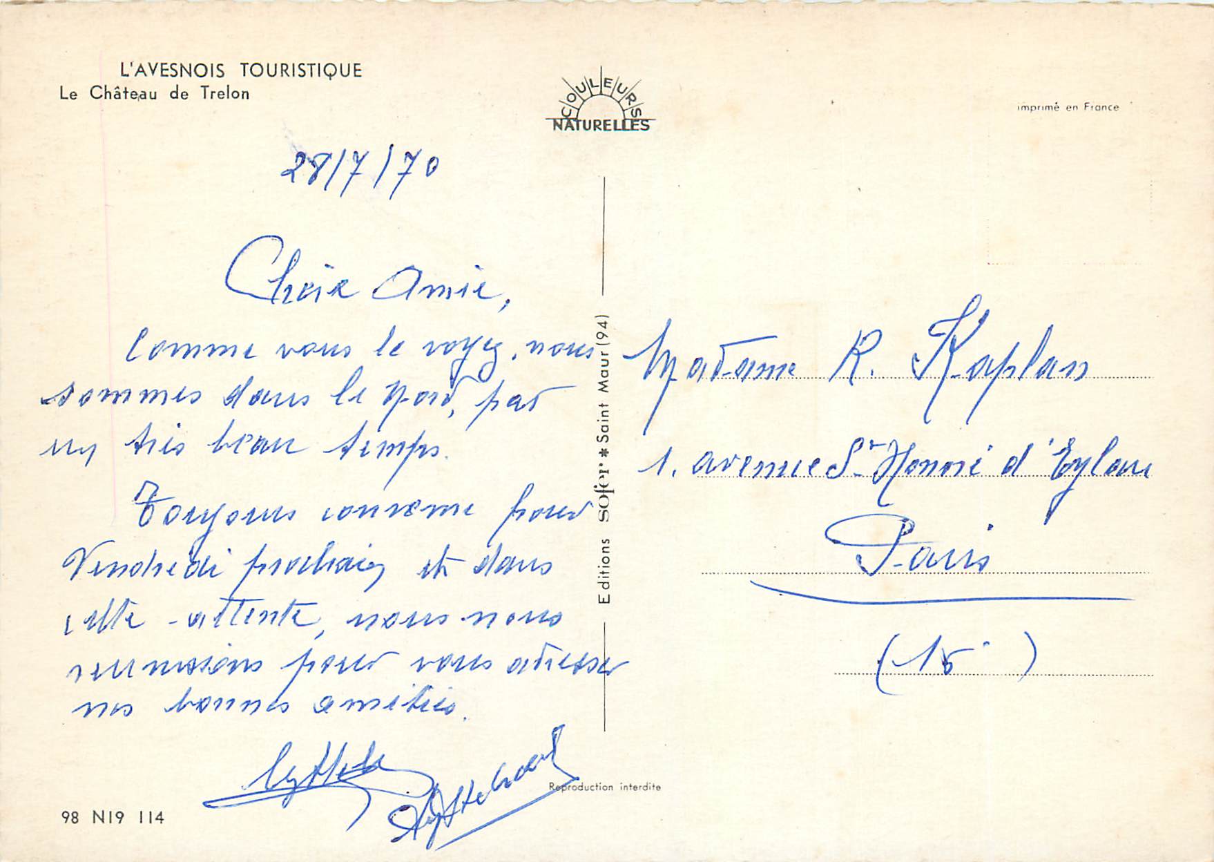 CPM L avesnois touristique le chateau de trelon — Verso