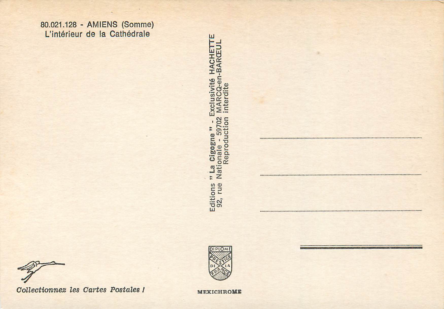 CPM Amiens(somme) 80 021 128 l interieur de la cathedrale — Rückseite
