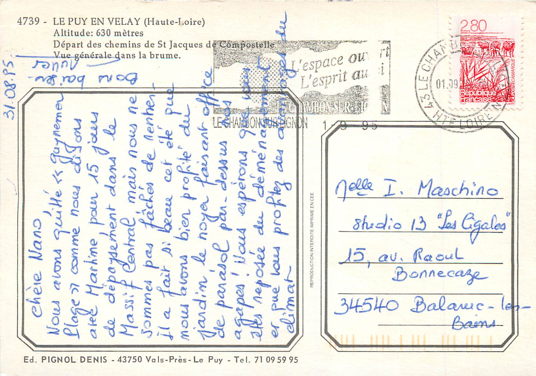 Le Puy-en-Velay — vue générale dans la brume — Ed. Pignol Denis — Rückseite
