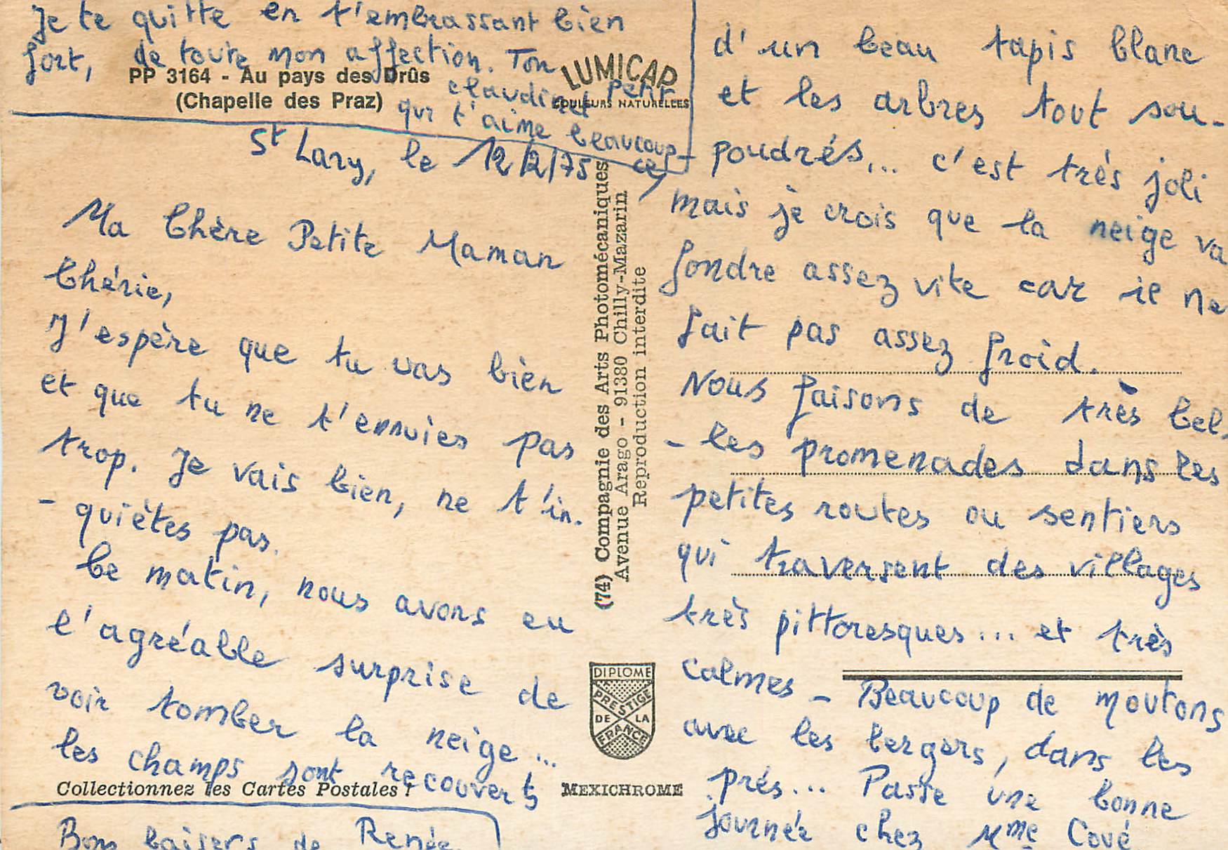 CPM PP 3164 au pays des drus(chapelle des praz) — Verso