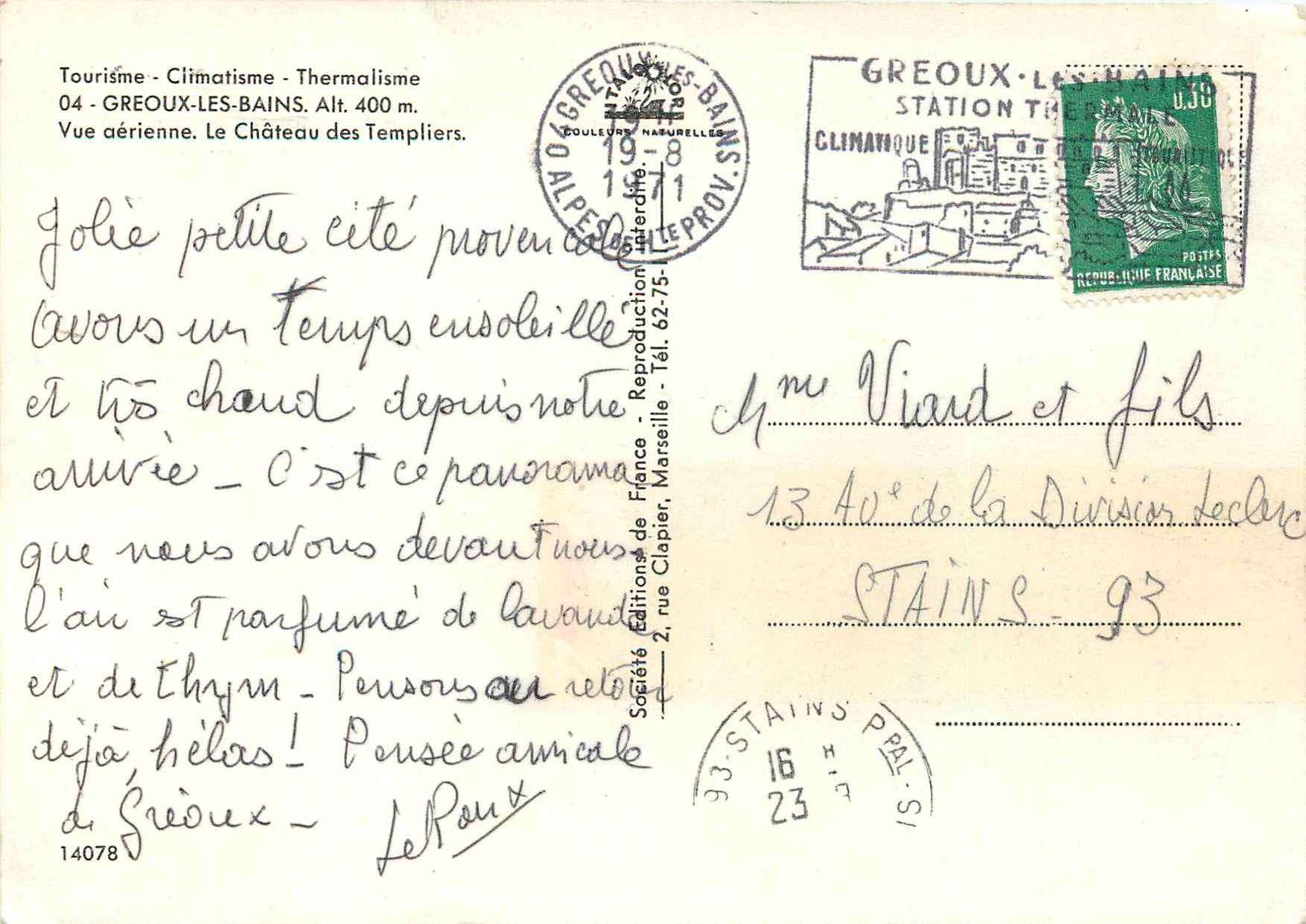 CPM Greoux les bains 04 alt 400m le chateau des templiers — Rückseite