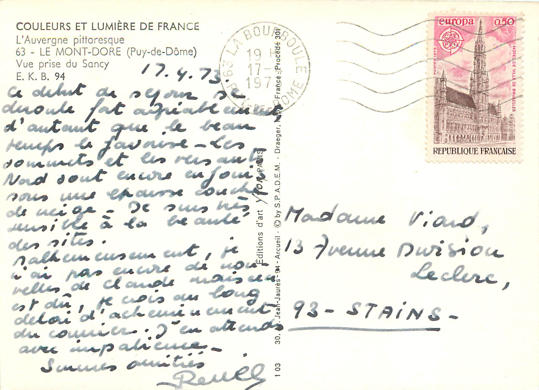 CPM Le mont dore 63(puy de dome) Couleurs et lumiere de france l auvergne pittoresque — Rückseite