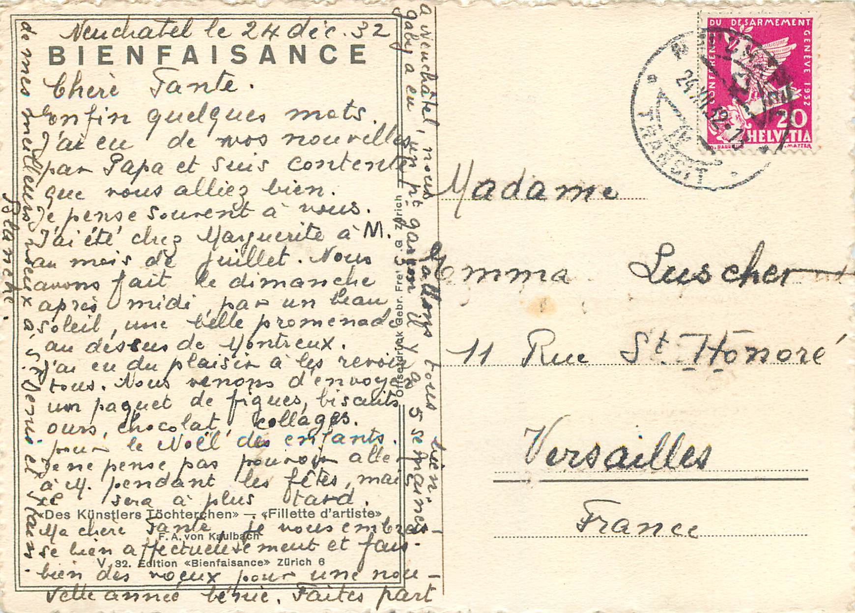 CPM Enfant Bienfaisance Fillette d'artiste — Verso