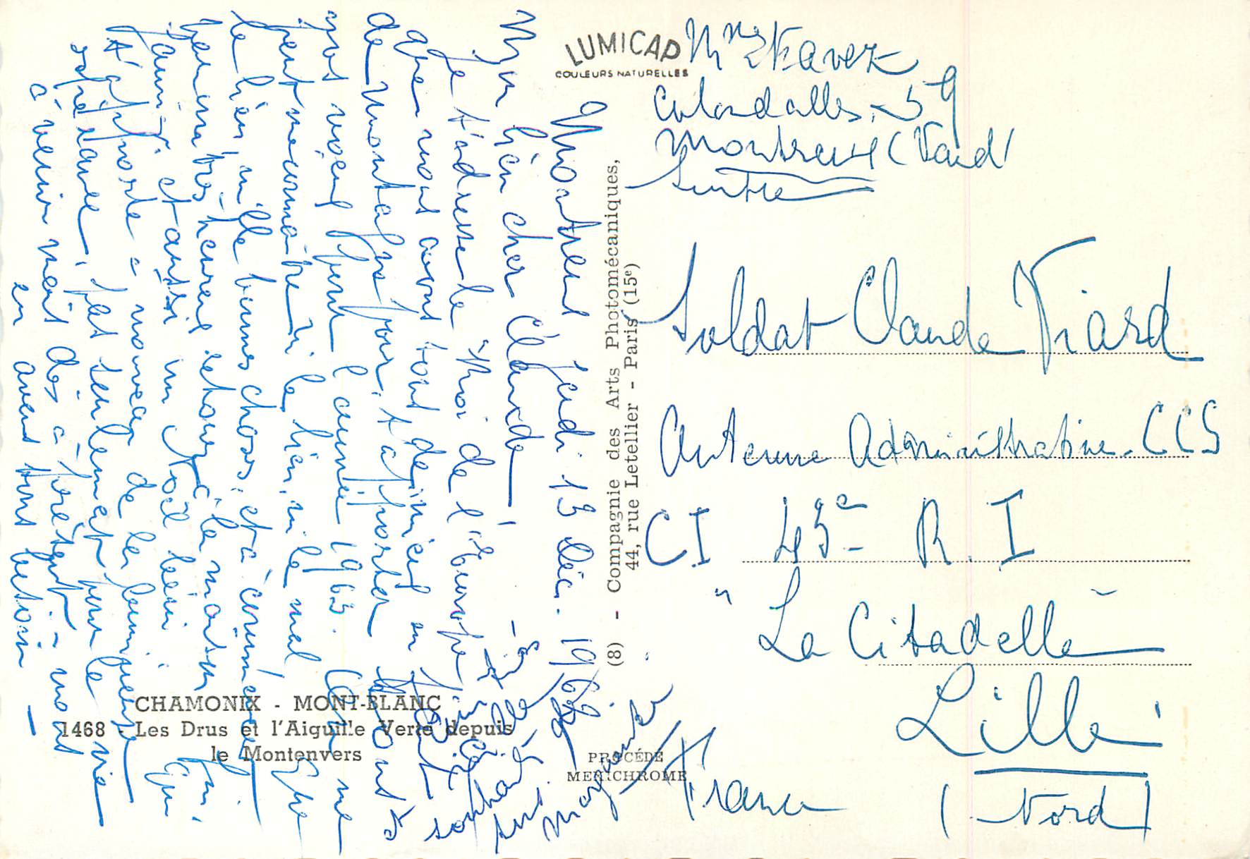 CPM Chamonix mont blanc 1488 les drus et l aiguile — Verso
