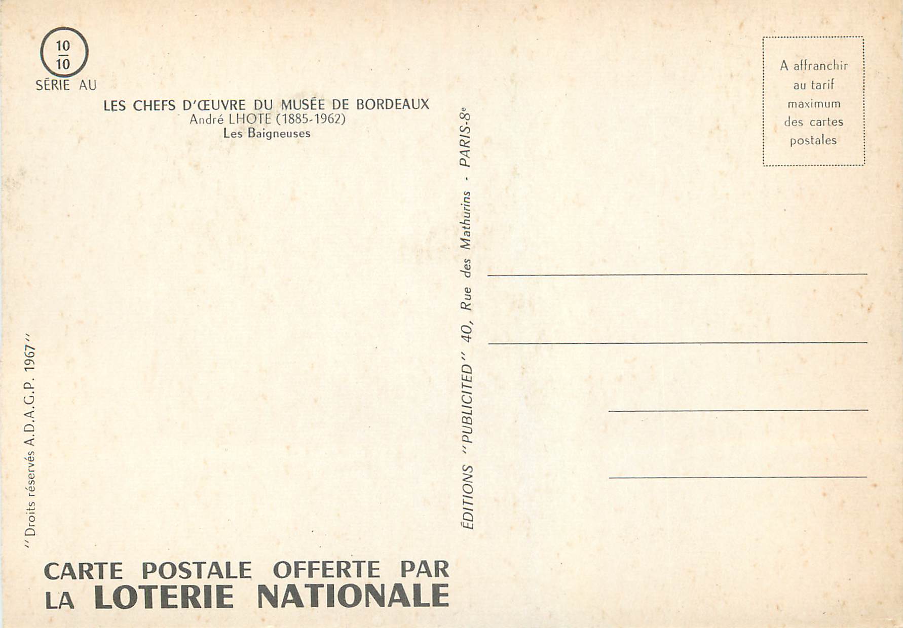 CPM Les chefs d oeuvre du musee de bourdeaux andre l hote(1885 1962) les baigneuses — Verso
