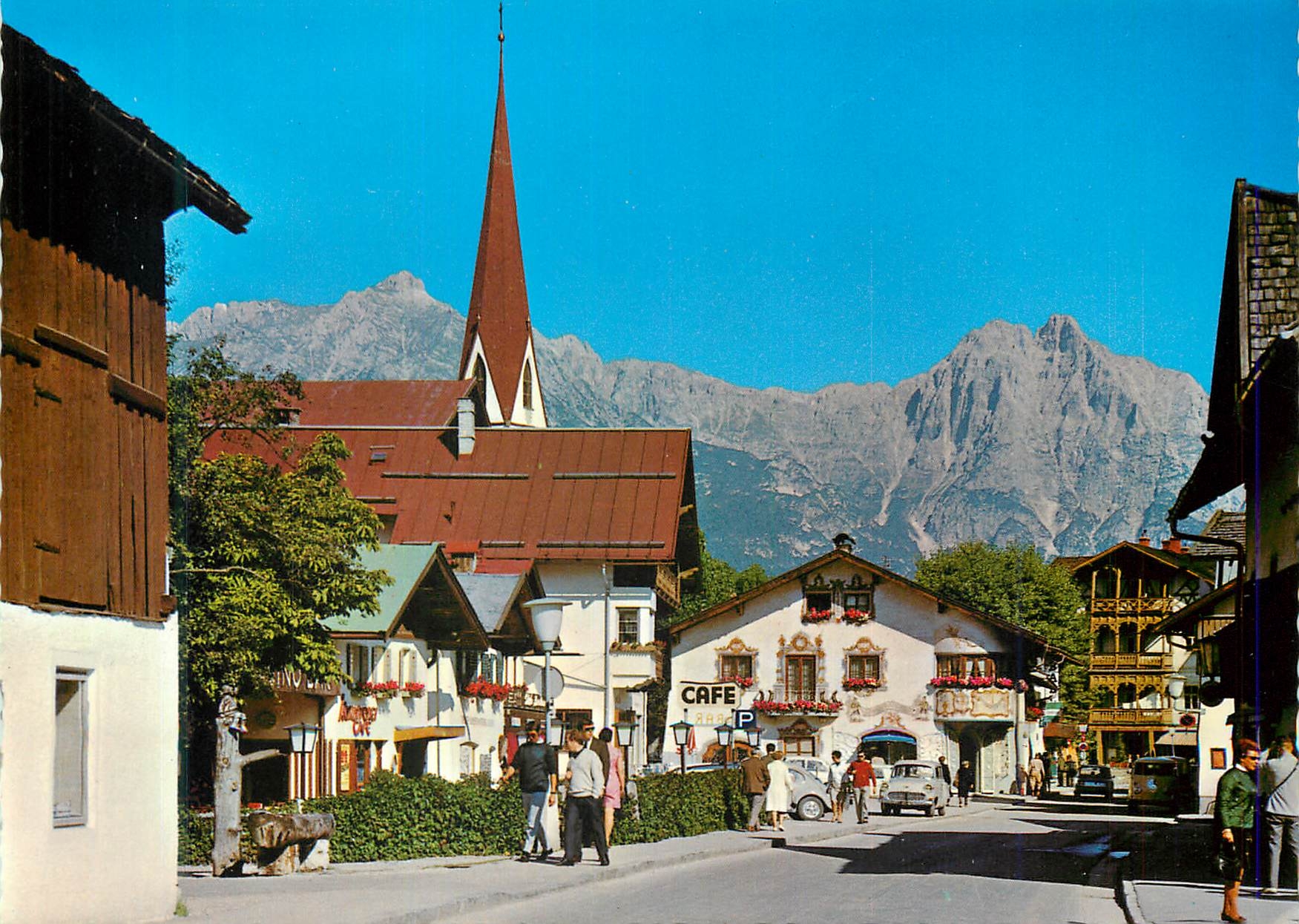 CPM Seefeld 3600 ft tyrol main street with wetterstern mountains