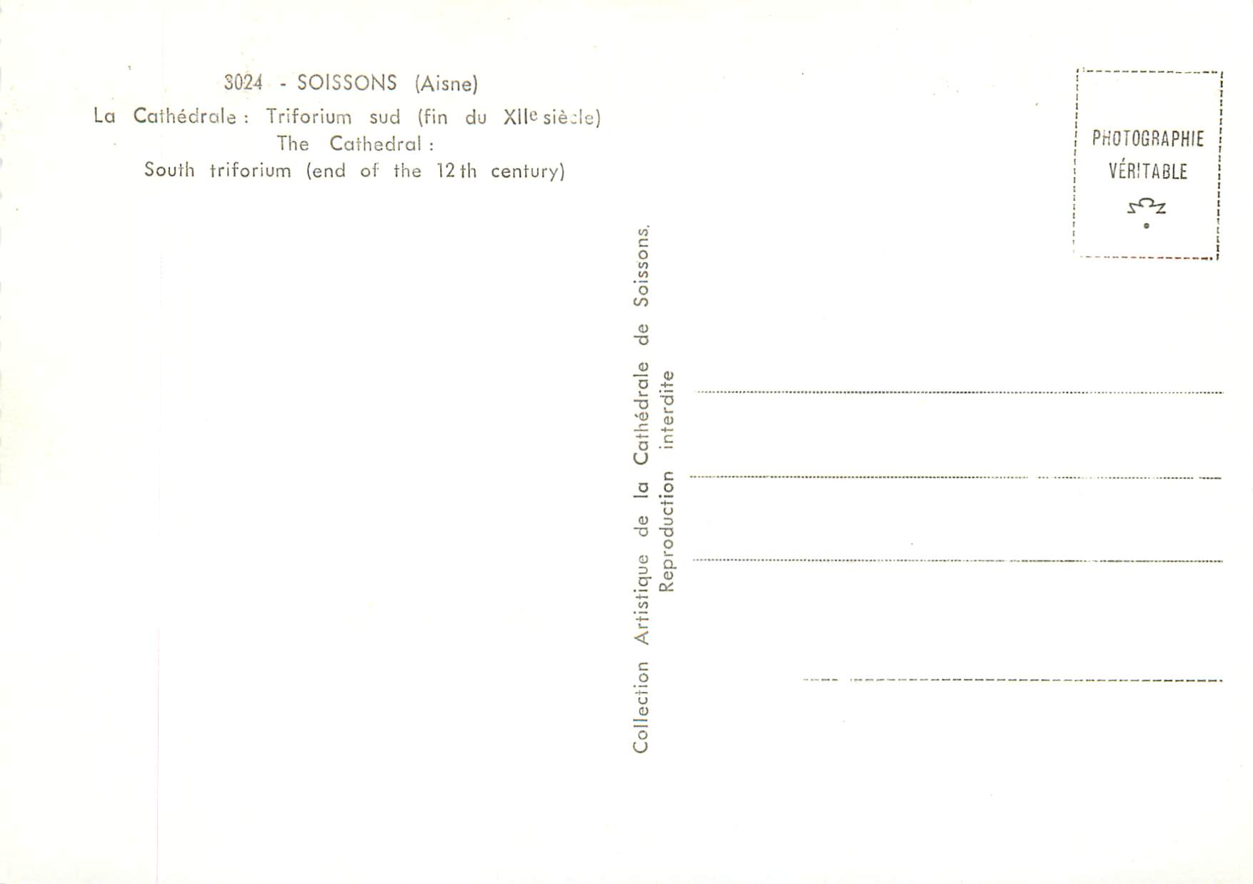 CPM Soissons 3024 (aisne) la cathedrale triforium sud (fin du xii siecle) — Rückseite
