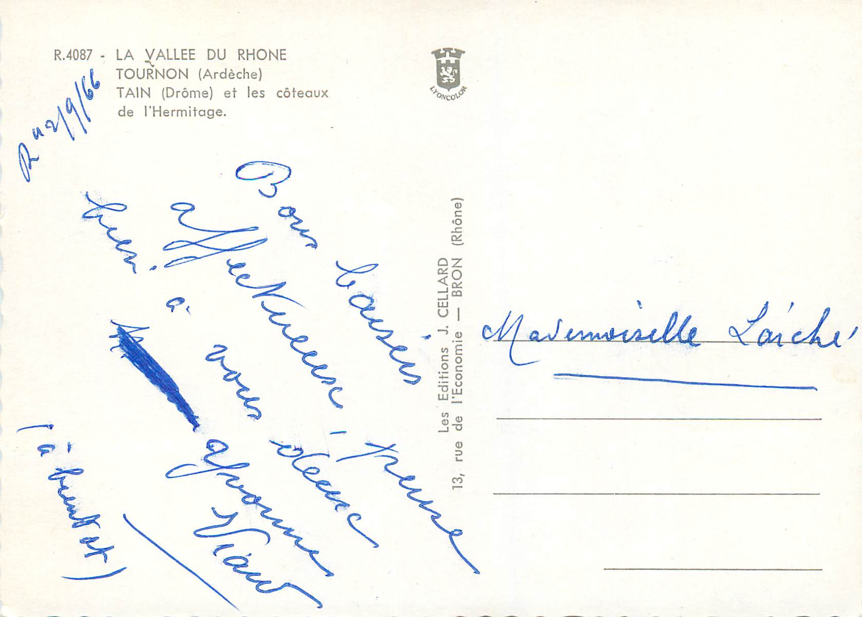 Tournon (Ardèche) — Tain (Drôme) et les coteaux de l’Hermitage — Les Éditions J. Cellard — n° R.4087 — Reverso