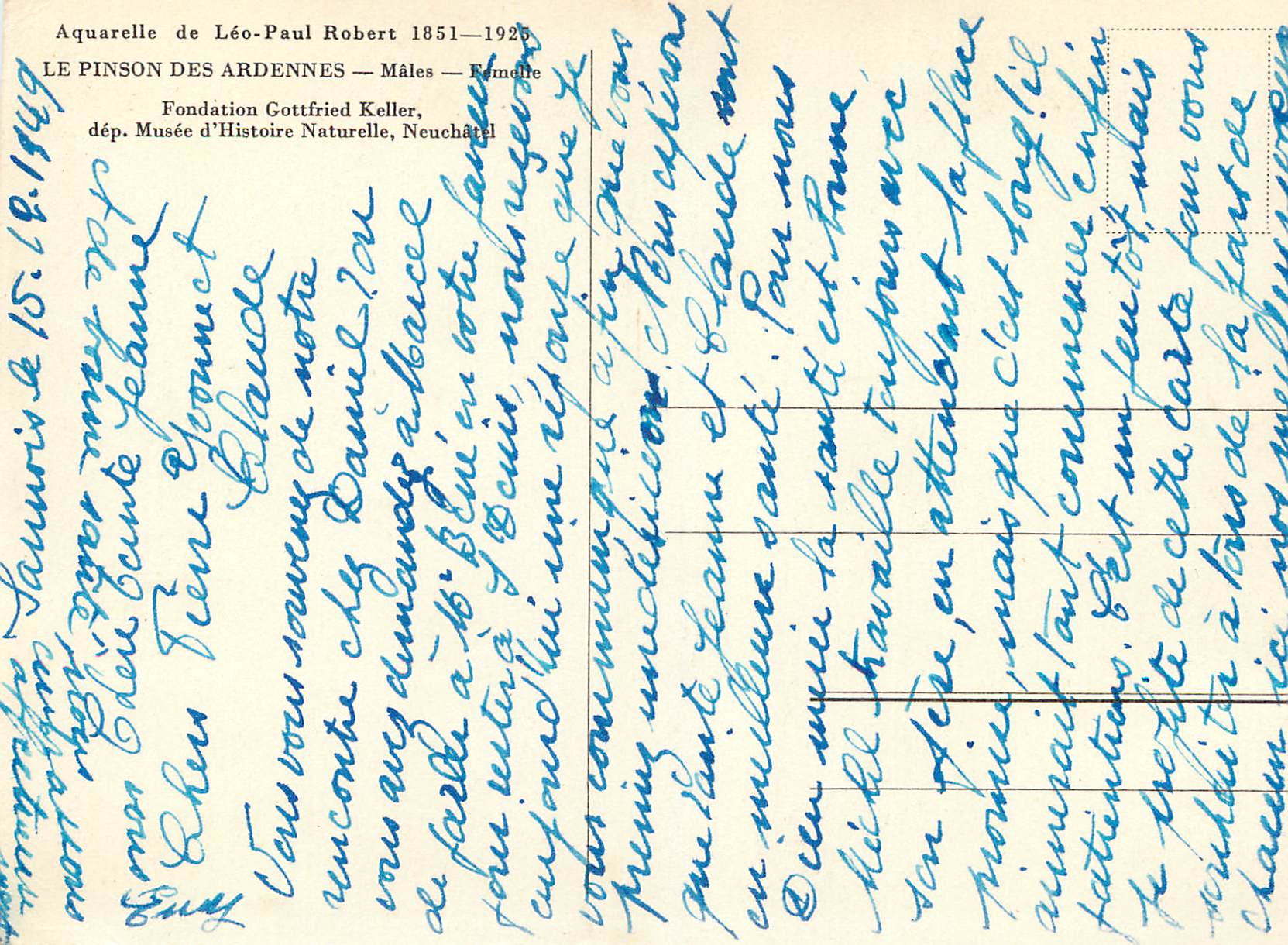 CPM Le pinson des ardennes males femelle — Verso