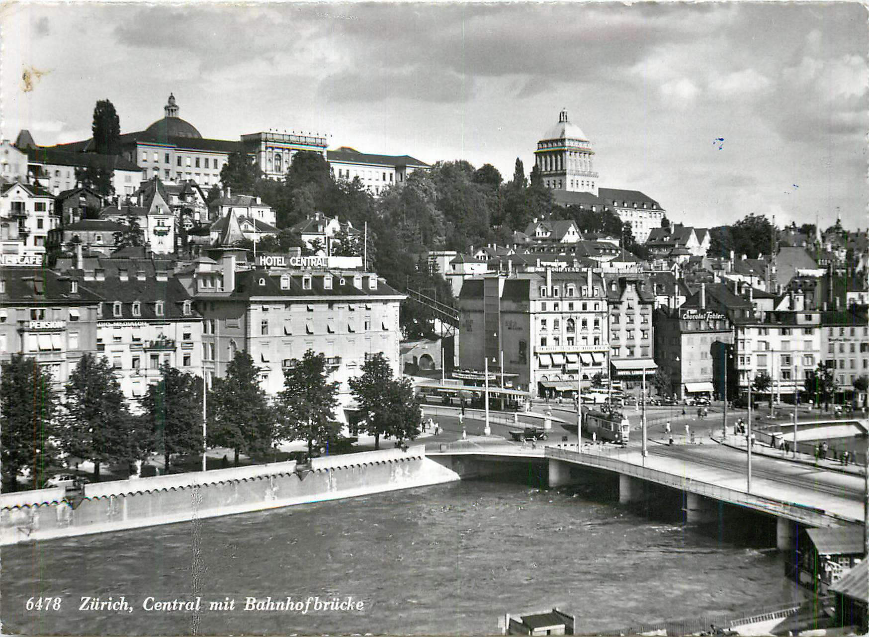 Zurich, Central mit Bahnhofbrücke — vue de la rivière et du pont — éditeur non identifié, n° 6478
