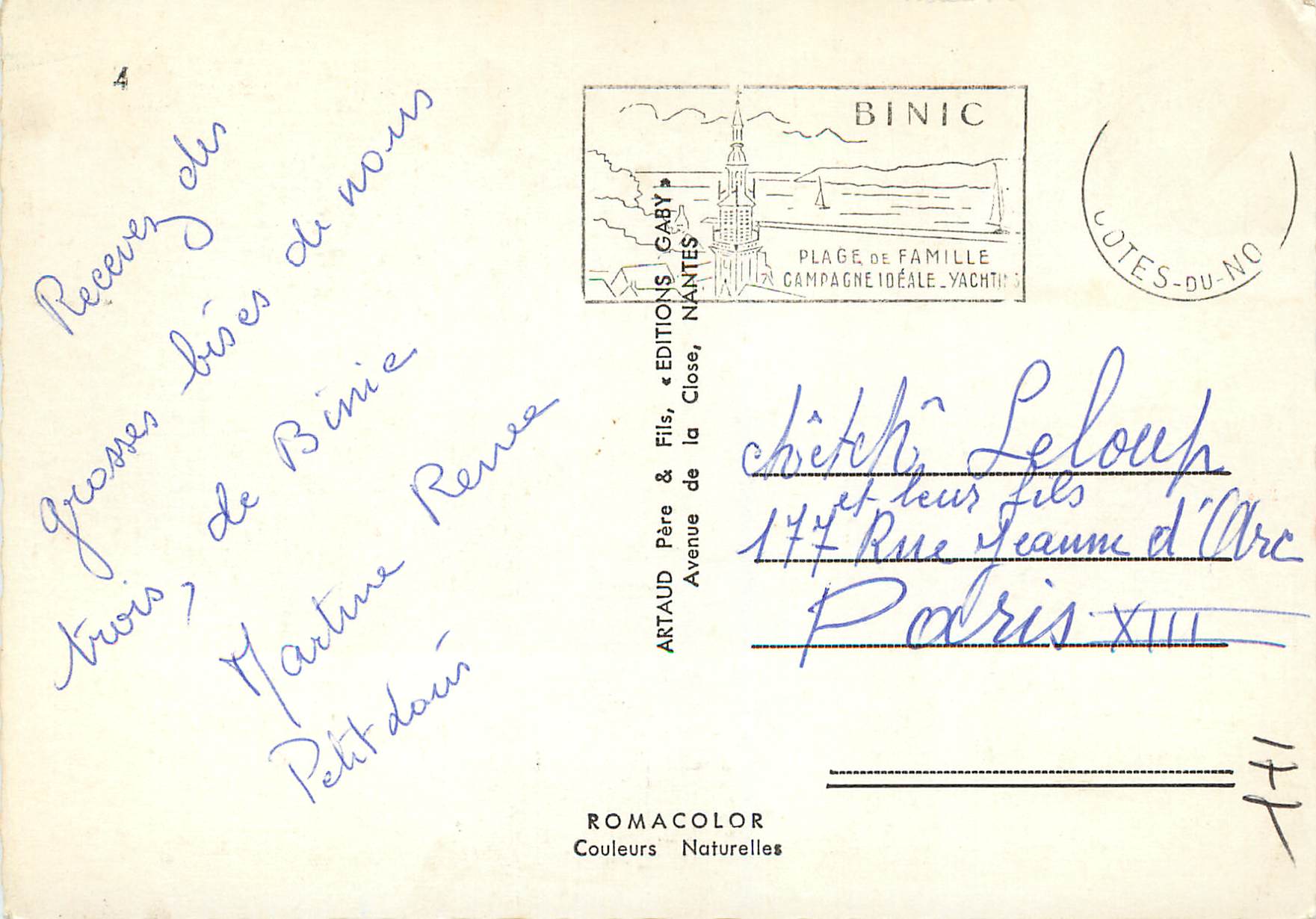 Paimpol — Vue panoramique — Éditions Gaby, Nantes — Verso