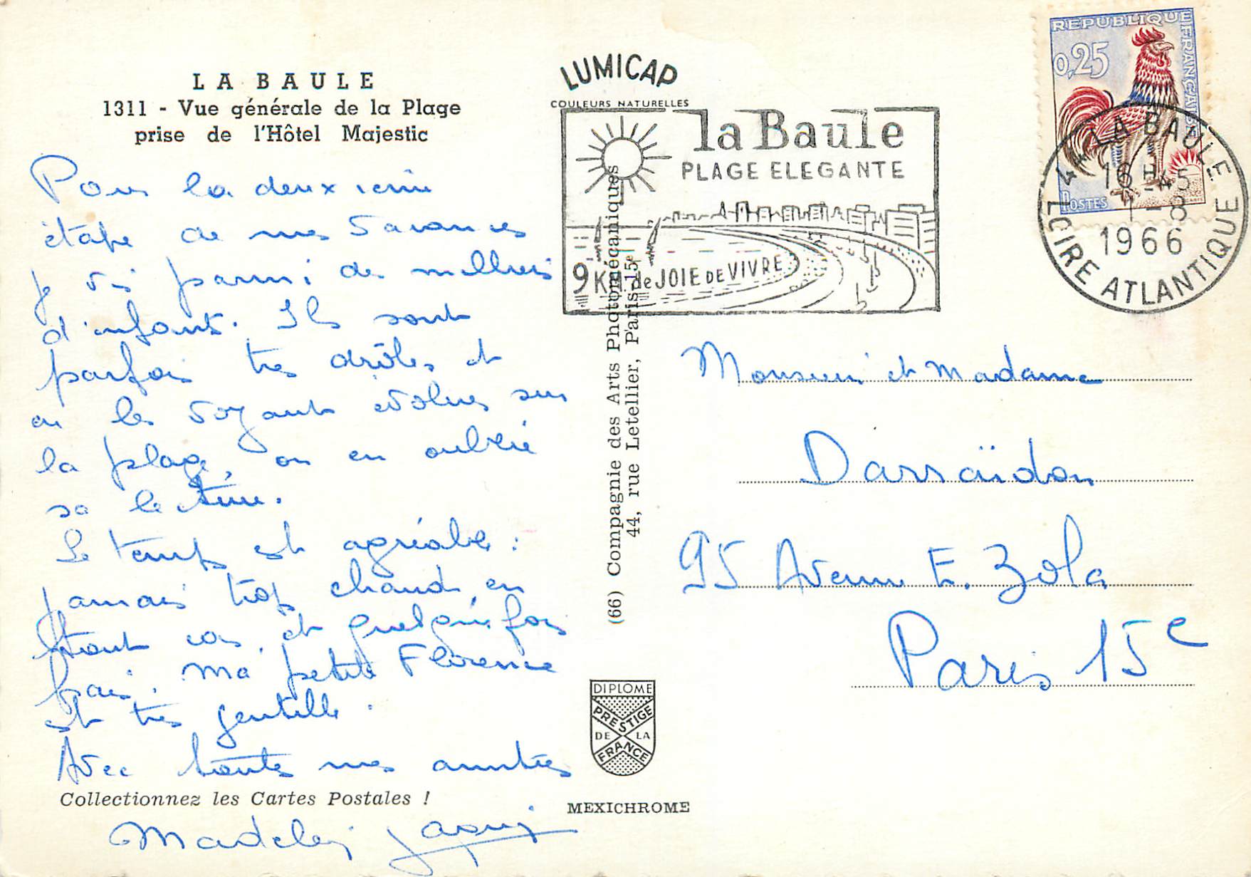 CPM La baule 1311 vue generale de la plage prise de l hotel majestic — Rückseite