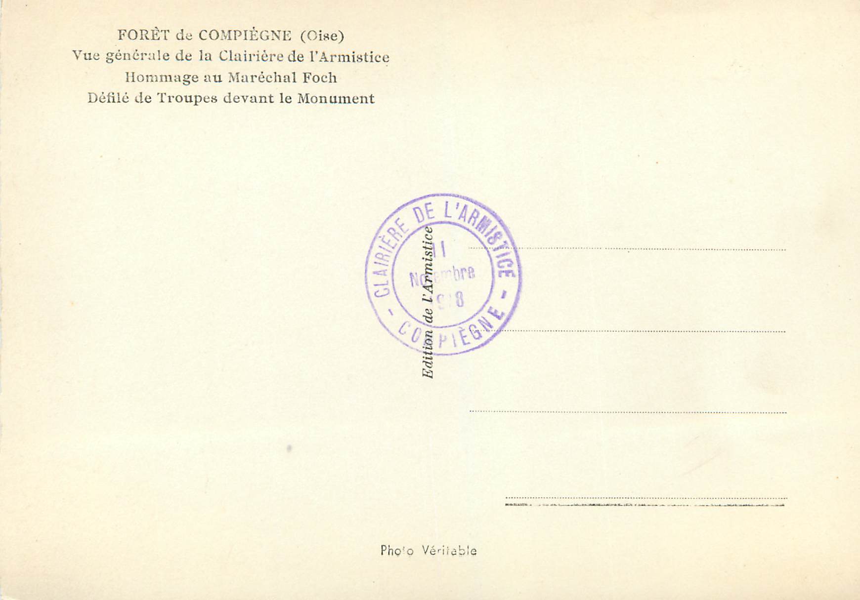 CPM Foret de compiegne (oise) vue generale de la clairiere de l armistice hommage au marechal foch — Rückseite