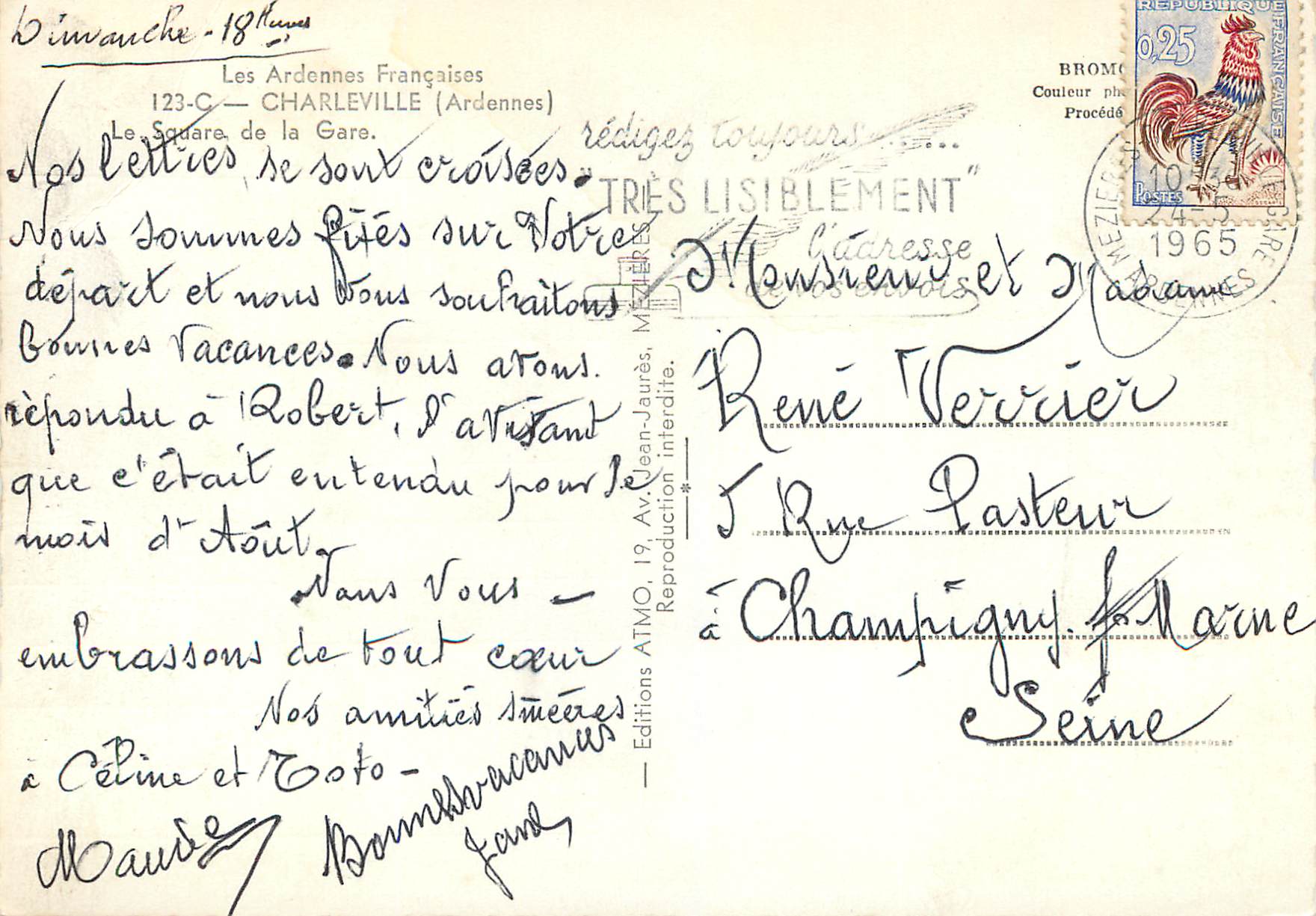 CPM Les ardennes francaise 123 c charleville (ardennes) le square de la gare — Rückseite