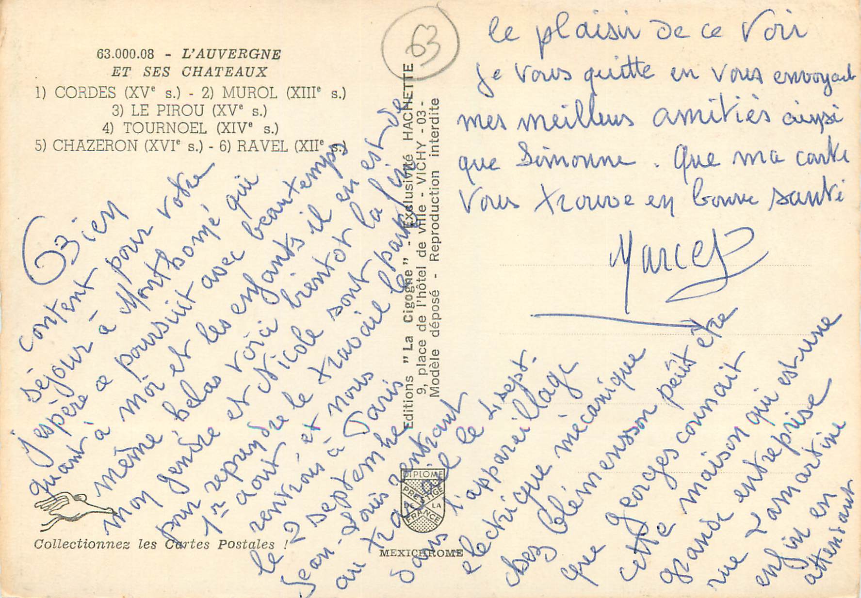 CPM 6300008 l auvergne et ses chateaux Cordes Murol Le Pirou Tournoel Chazeron Ravel — Rückseite