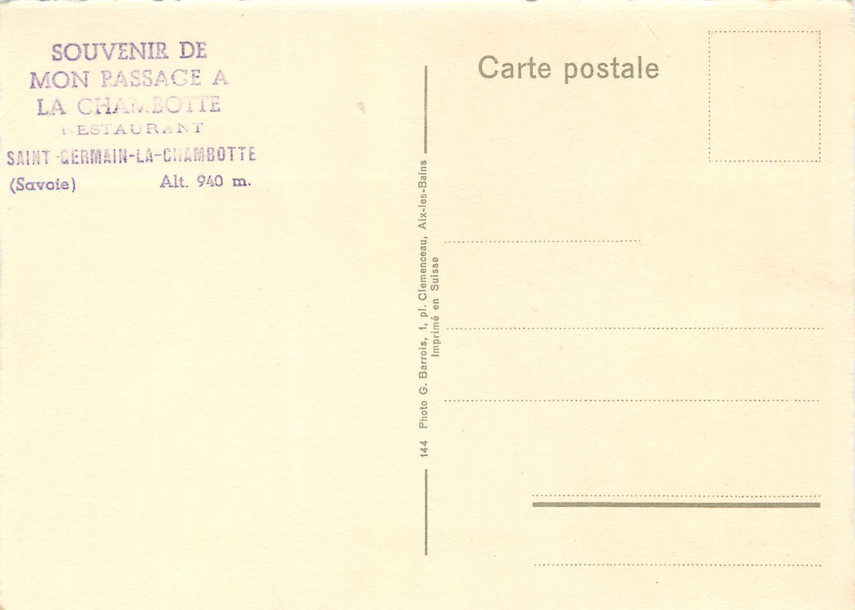 CPM Souvenir de mon passage a la chambotte (savoie) — Rückseite