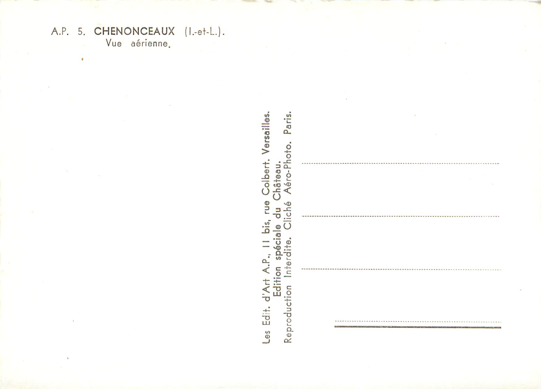 CPM A p 5 chenonceaux (i et l) vue aerienne — Rückseite