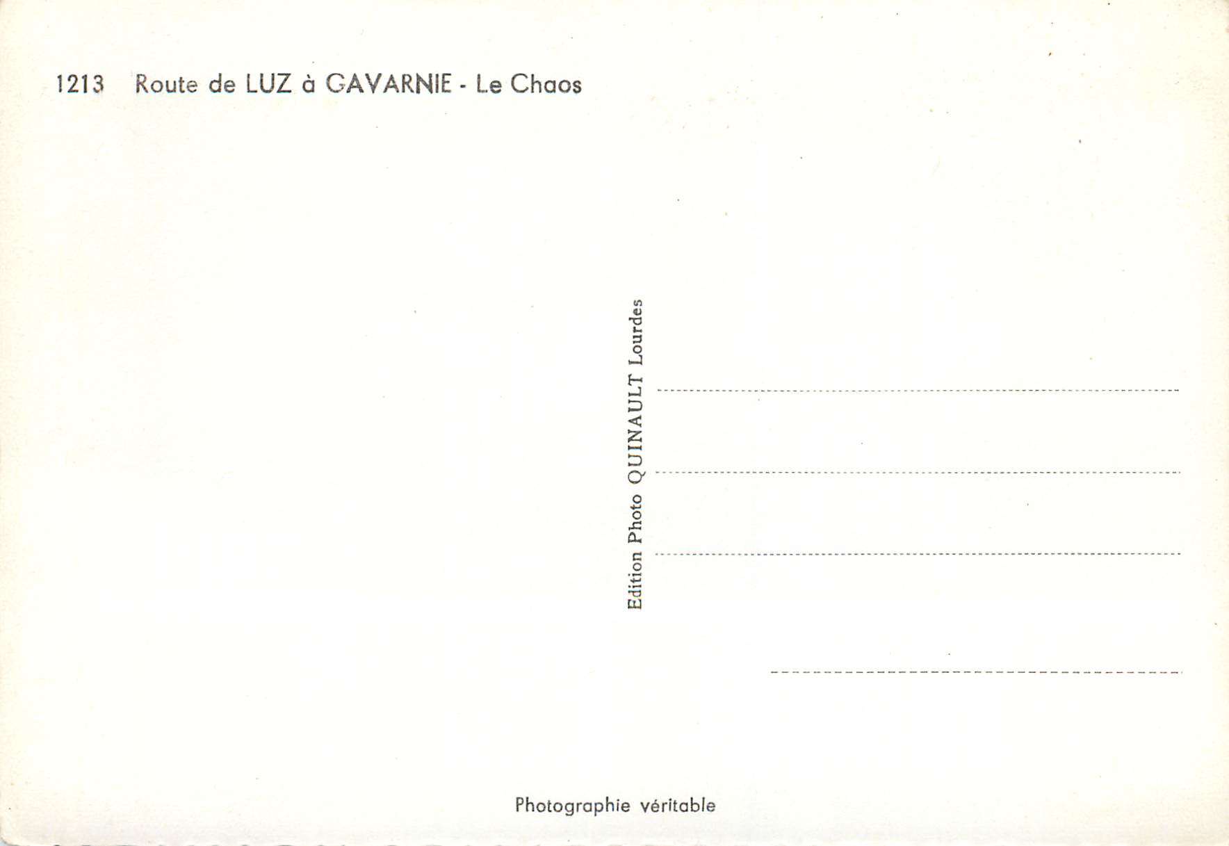 CPM 1213 route de luz a gavarnie le chaos — Verso